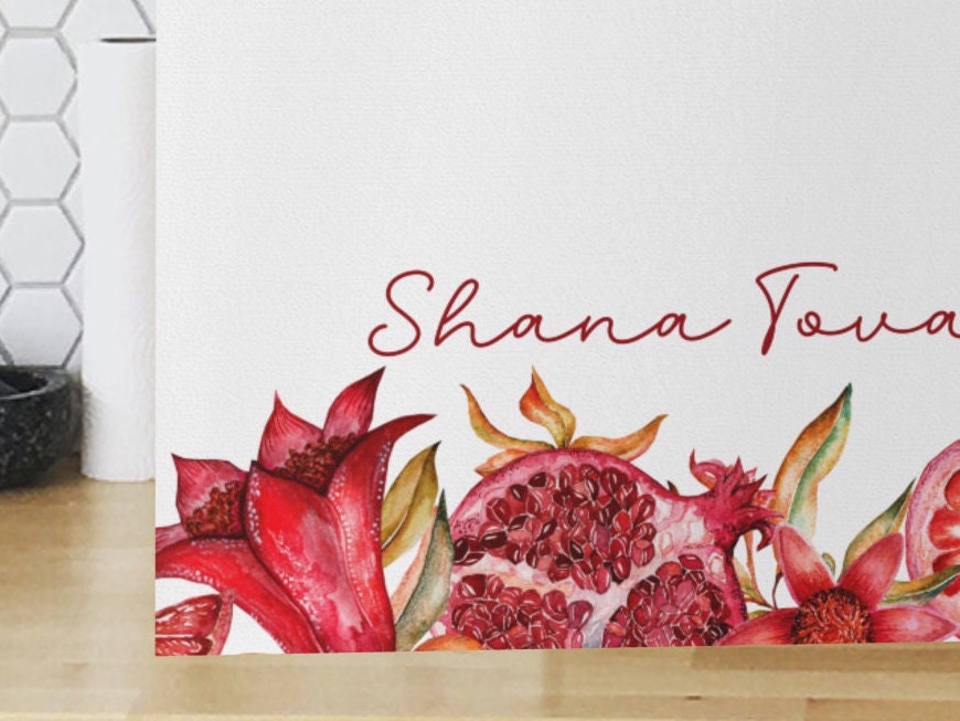 Rosh Hashana Tea Hand Towel Gift for Jewish New Year Holidays Shana Tova traditional Pomergranate Modern Judaica Simcha New Home Hebrew