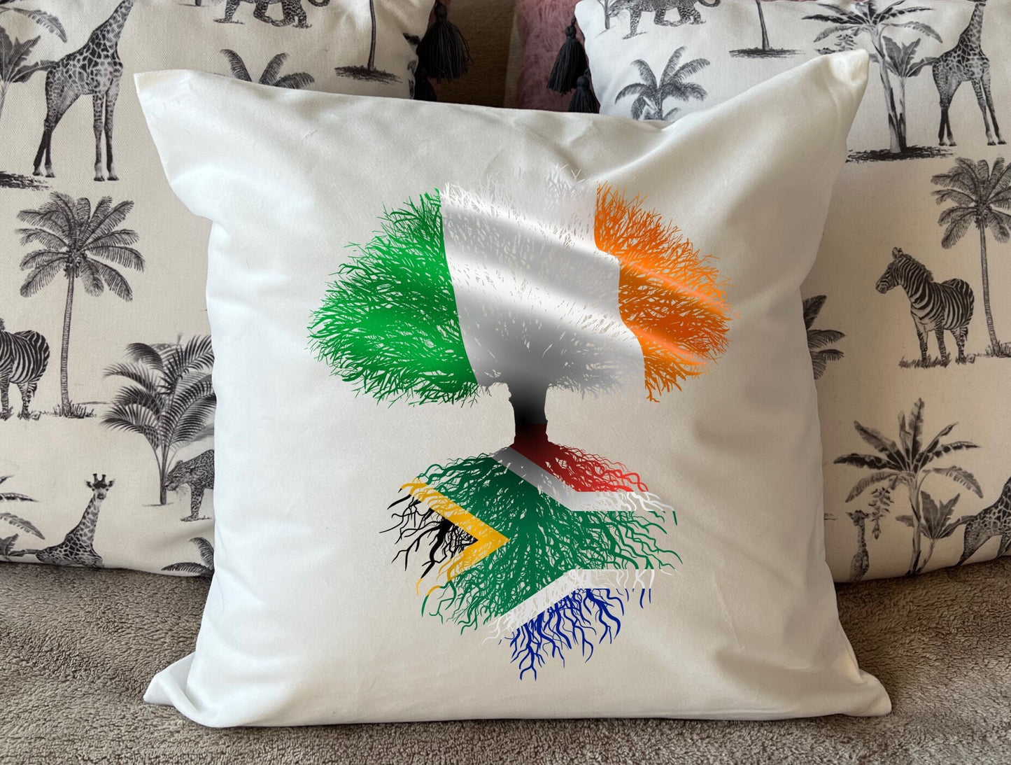 South African roots Ireland Irish Herritage housewarming new home country Immigration gift Family tree white cushion pillow