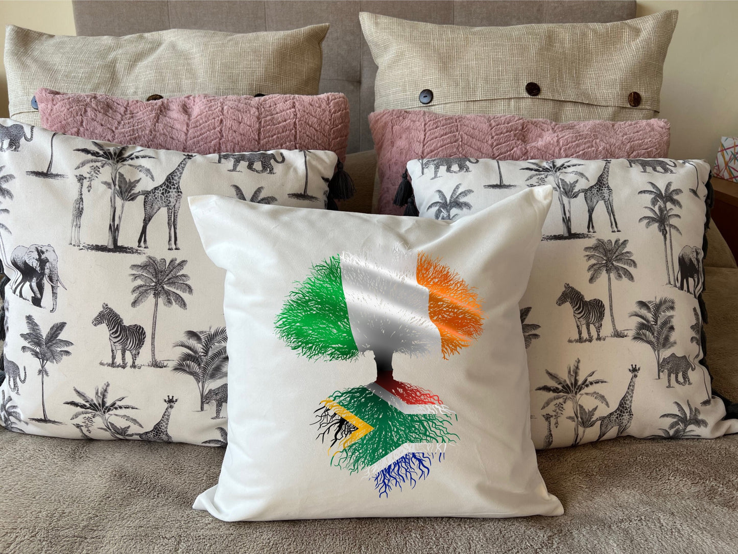 South African roots Ireland Irish Herritage housewarming new home country Immigration gift Family tree white cushion pillow