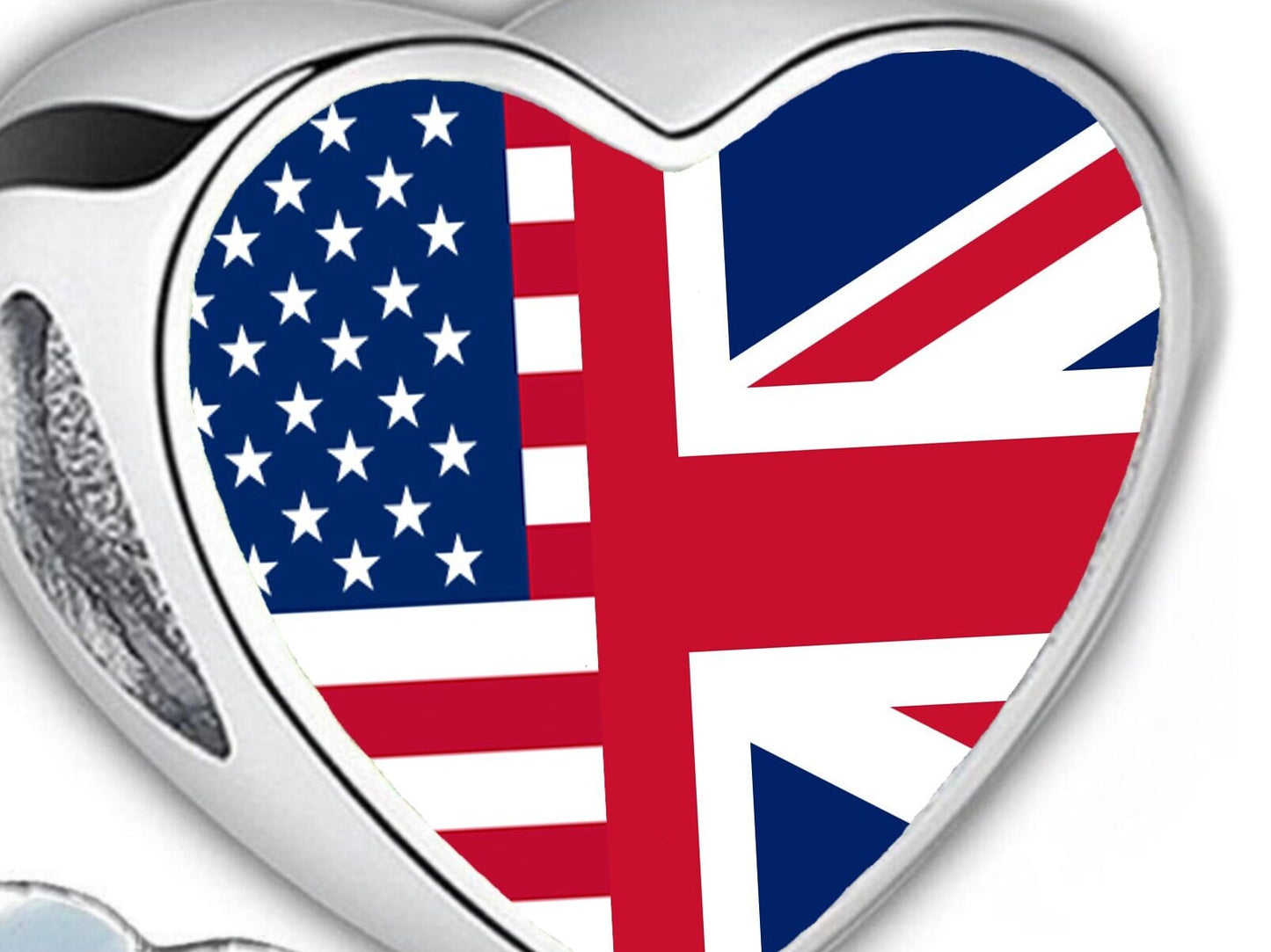 United States United Kingdom blended Flag heart bracelet stainless steel add on large hole charm bead Personalised Valentine gift for mom