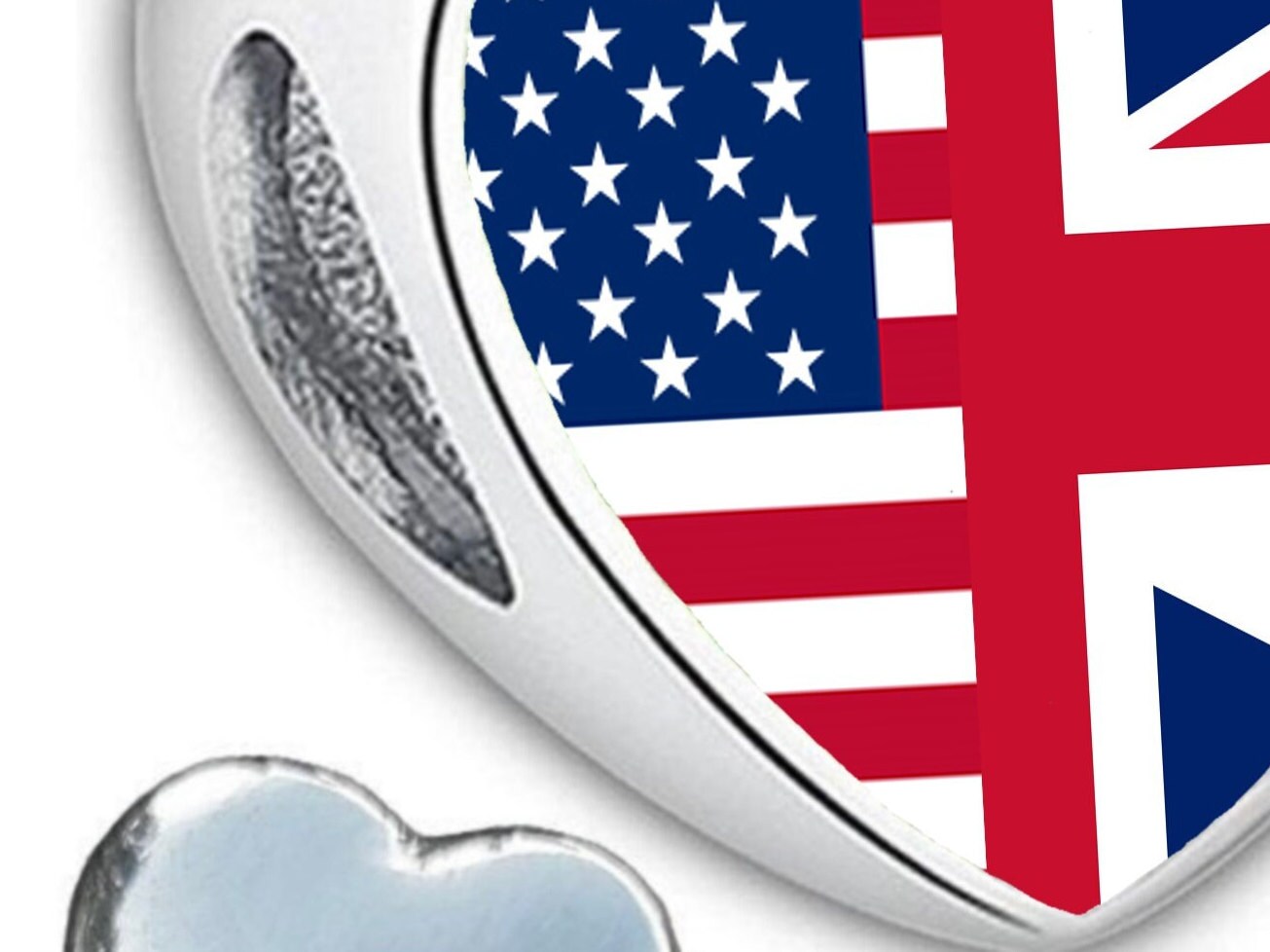United States United Kingdom blended Flag heart bracelet stainless steel add on large hole charm bead Personalised Valentine gift for mom