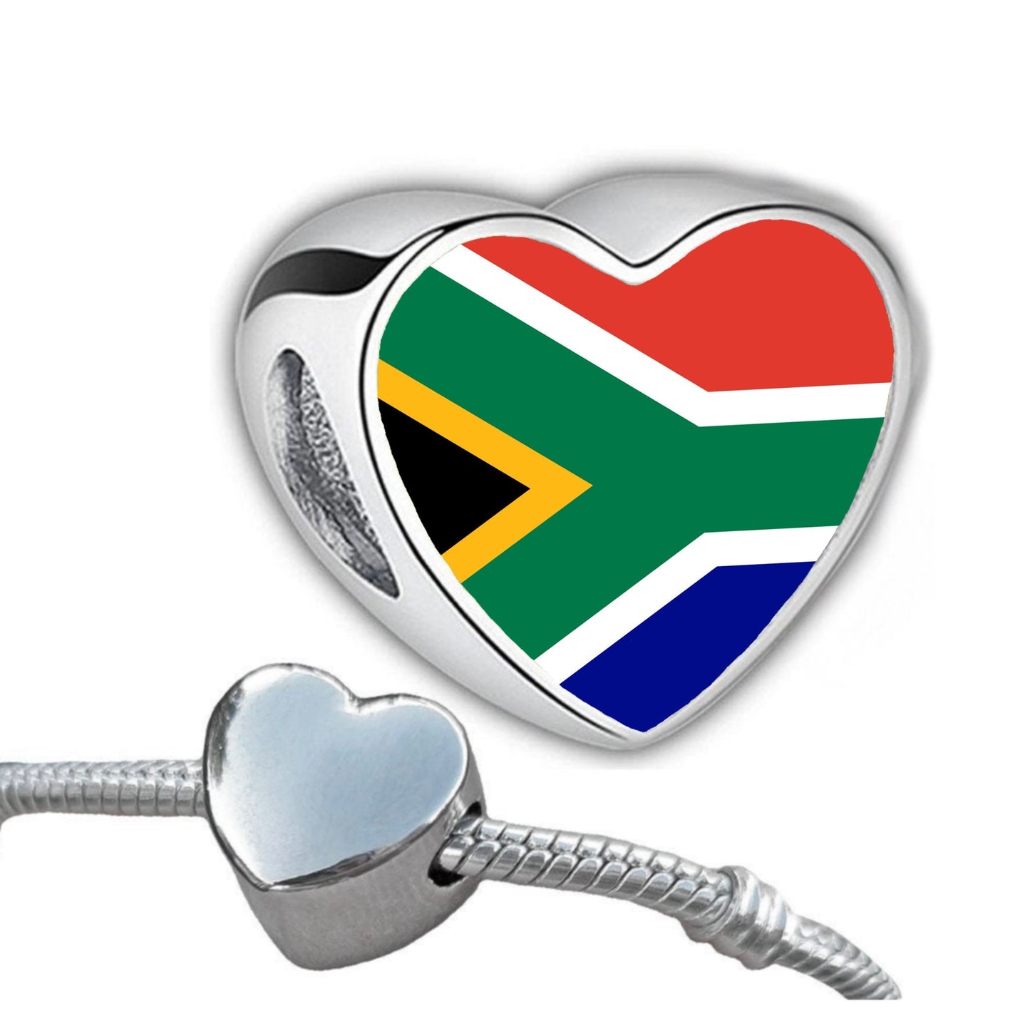South Africa Flag heart shaped bracelet stainless steel charm bead Christmas Birthday Valentine Day gift Personalised South African charm