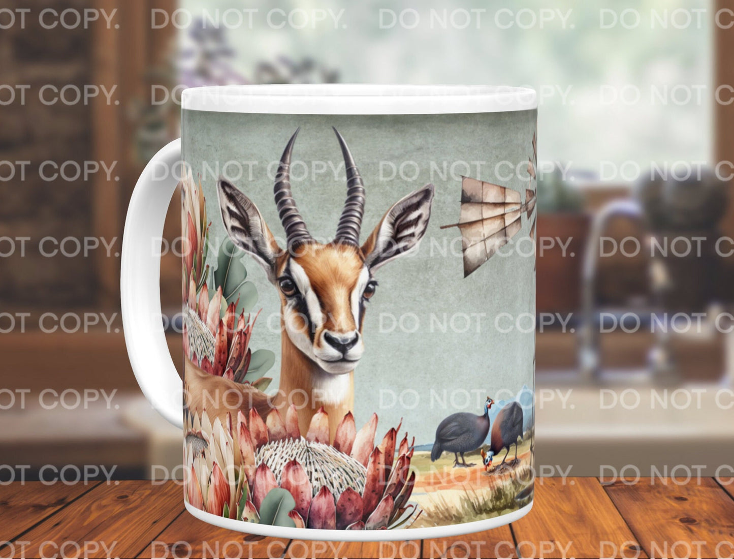 Springbok Meerkats Protea Guinea Fowl Windmill Windpomp South Africa 11oz mug Karoo Platteland Afrikaans gift