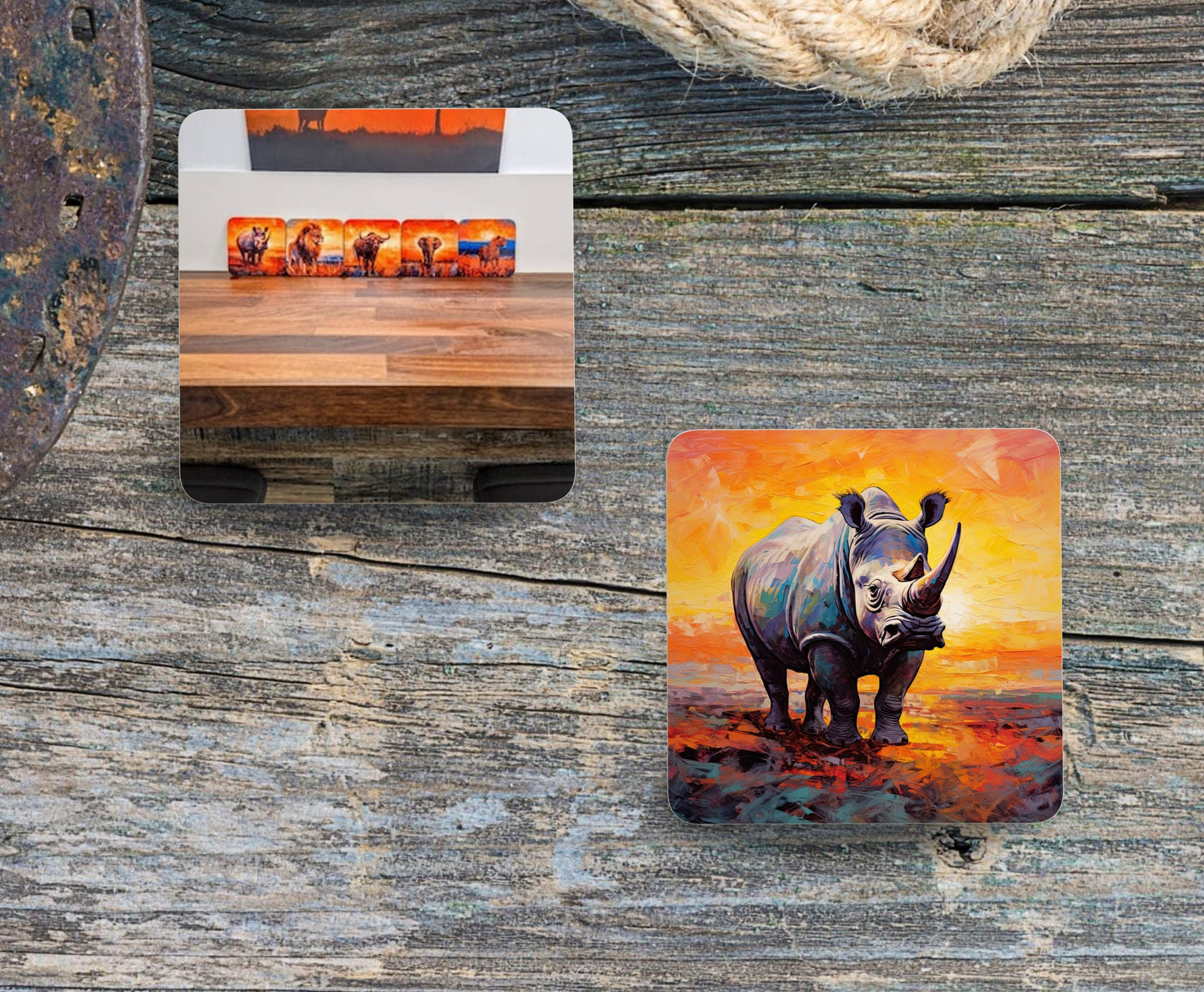Africa big five animals set of 5 coasters elephant lion buffalo rhinocerous leopard south african gift for him bar