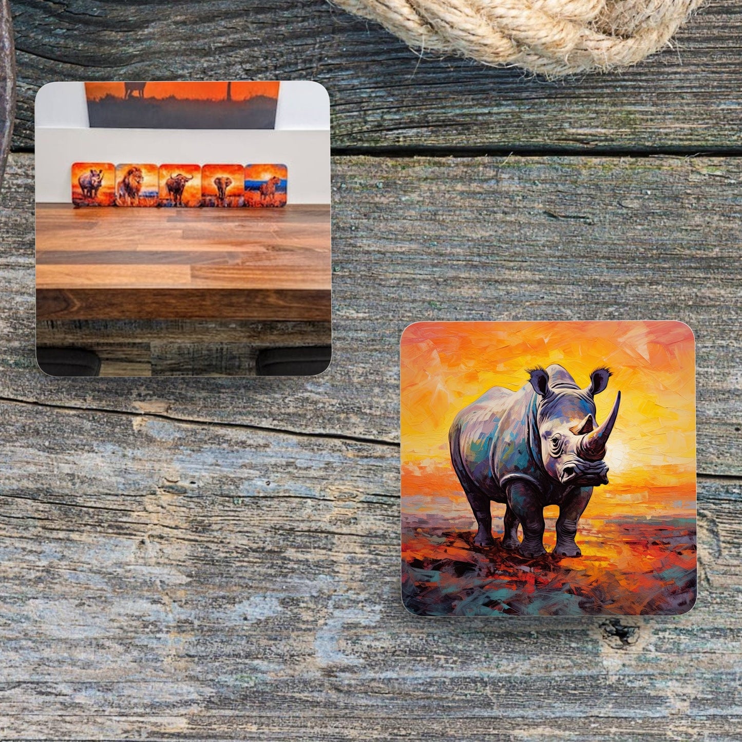 Africa big five animals set of 5 coasters elephant lion buffalo rhinocerous leopard south african gift for him bar