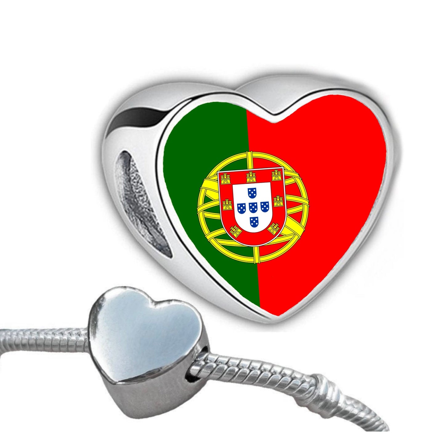 Portugal Portuguese Flag heart charm personalised stainless steel charm bead. Add on large hole charm bead Gift for mom mum Valentine’s gift
