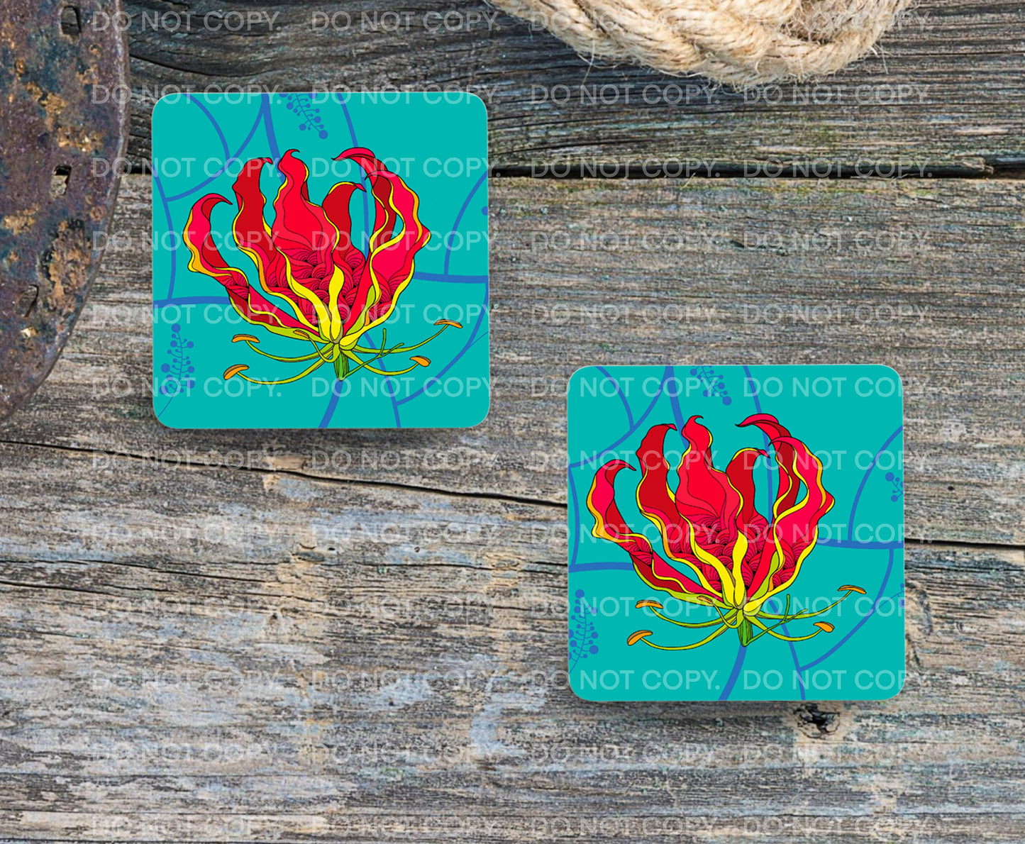 Coaster Flame Lily Gloriosa Superba Zimbabwe South Africa flower Botanical Gift Home decoration Table Mat Individual/Set