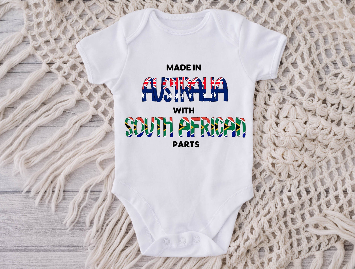 South African-inspired Baby Vest Made in Australia with South African Parts, Perfect Gift for New Baby Pregnancy Announcement Gender Neutral
