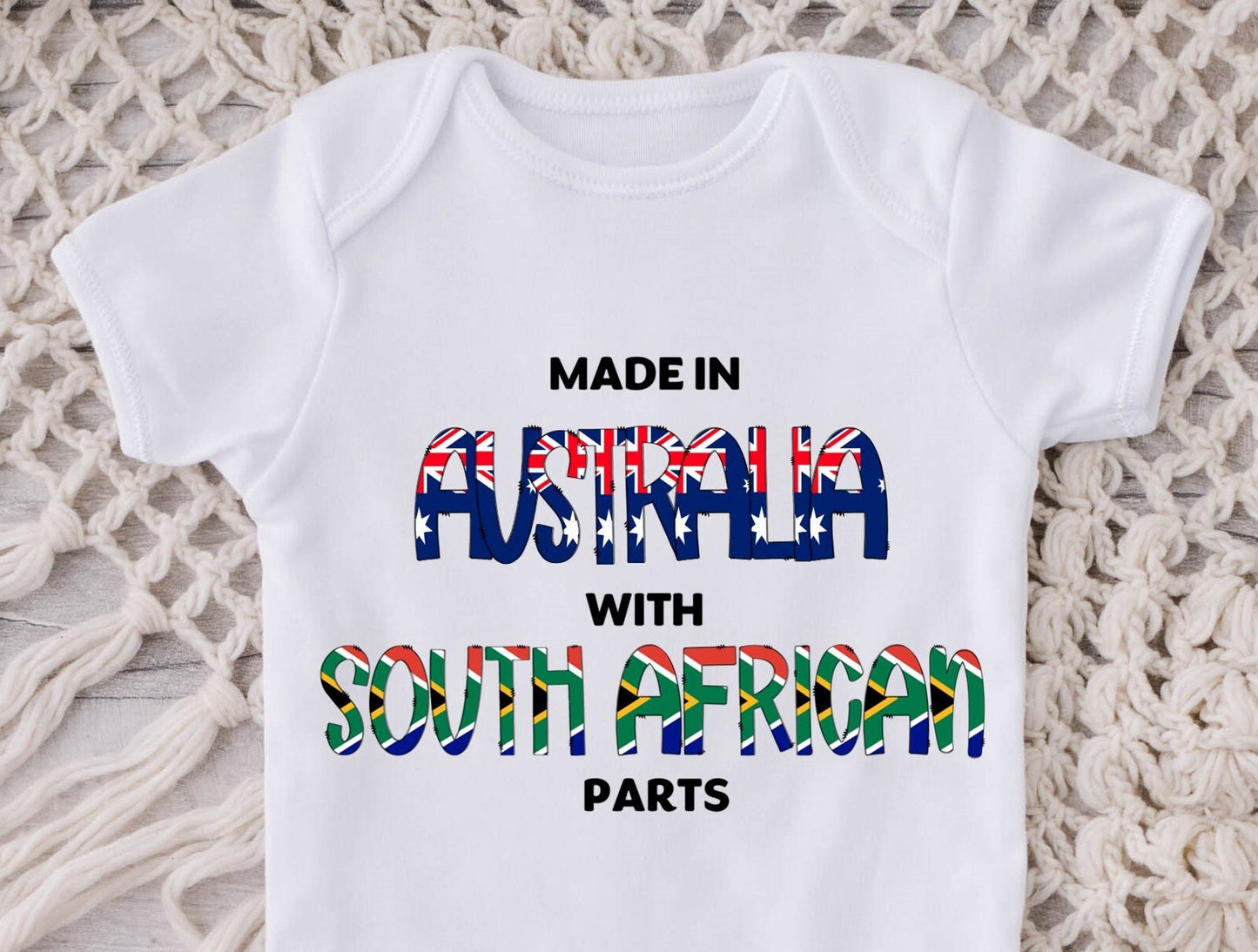South African-inspired Baby Vest Made in Australia with South African Parts, Perfect Gift for New Baby Pregnancy Announcement Gender Neutral
