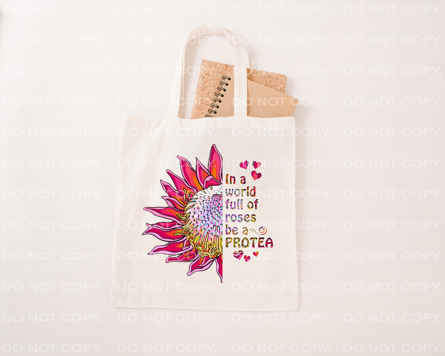Protea Tote Bag "Be a Protea" Natural Fabric Reusable Australia South Africa Bright Flower Gift for Her Mum Birthday Reusable Eco Friendly
