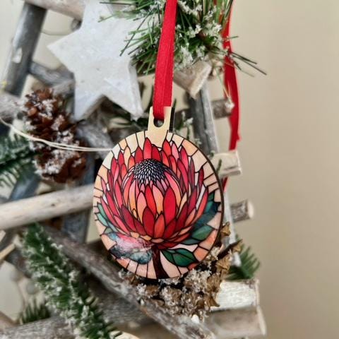 Christmas Protea South African Decoration Hanging Ornament Bauble Xmas Holiday Secret Santa Stocking Filler New Home Gift Family Keepsake