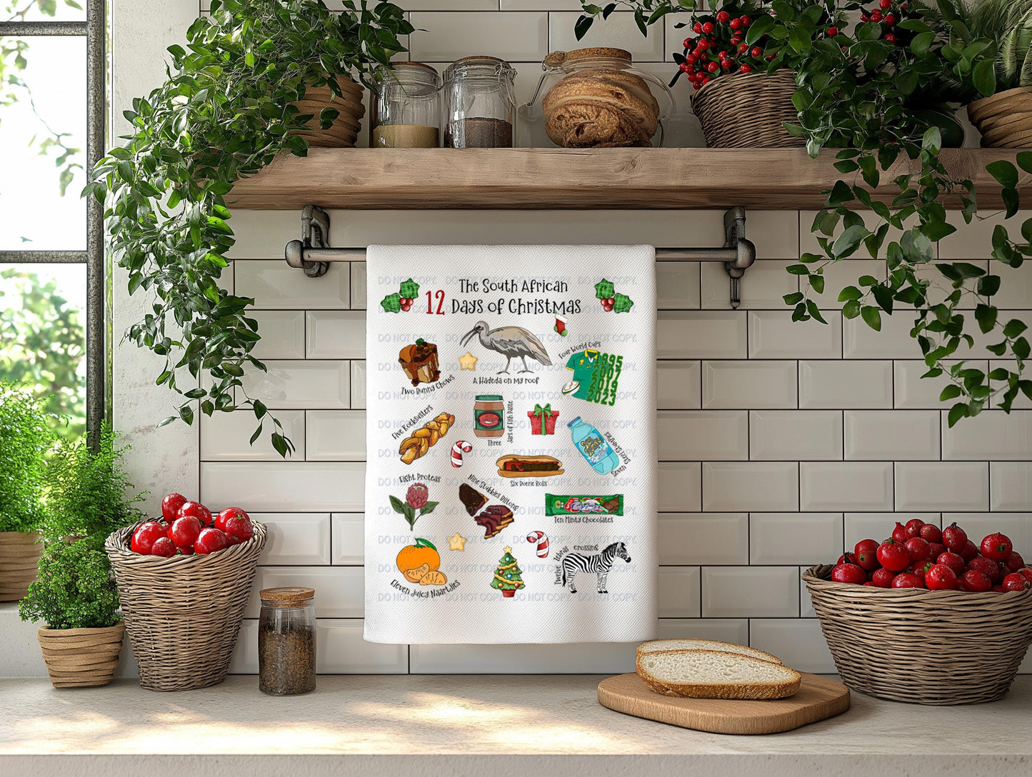 South African 12 Days of Christmas Festive Season Tea Towel Cloth Afrikaans Bar Dish Hand House Warming New Home Kitchen Gift Braai BBQ