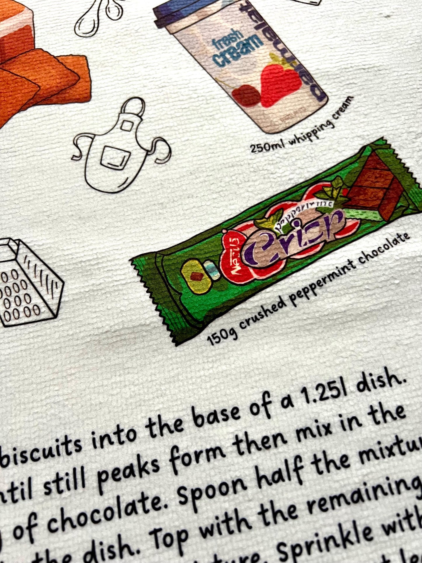 Peppermint Crisp Tart Pudding Tea Towel South African Recipe Bar Dish Cloth Hand Towel Housewarming New Home Kitchen Chef Gift Braai BBQ