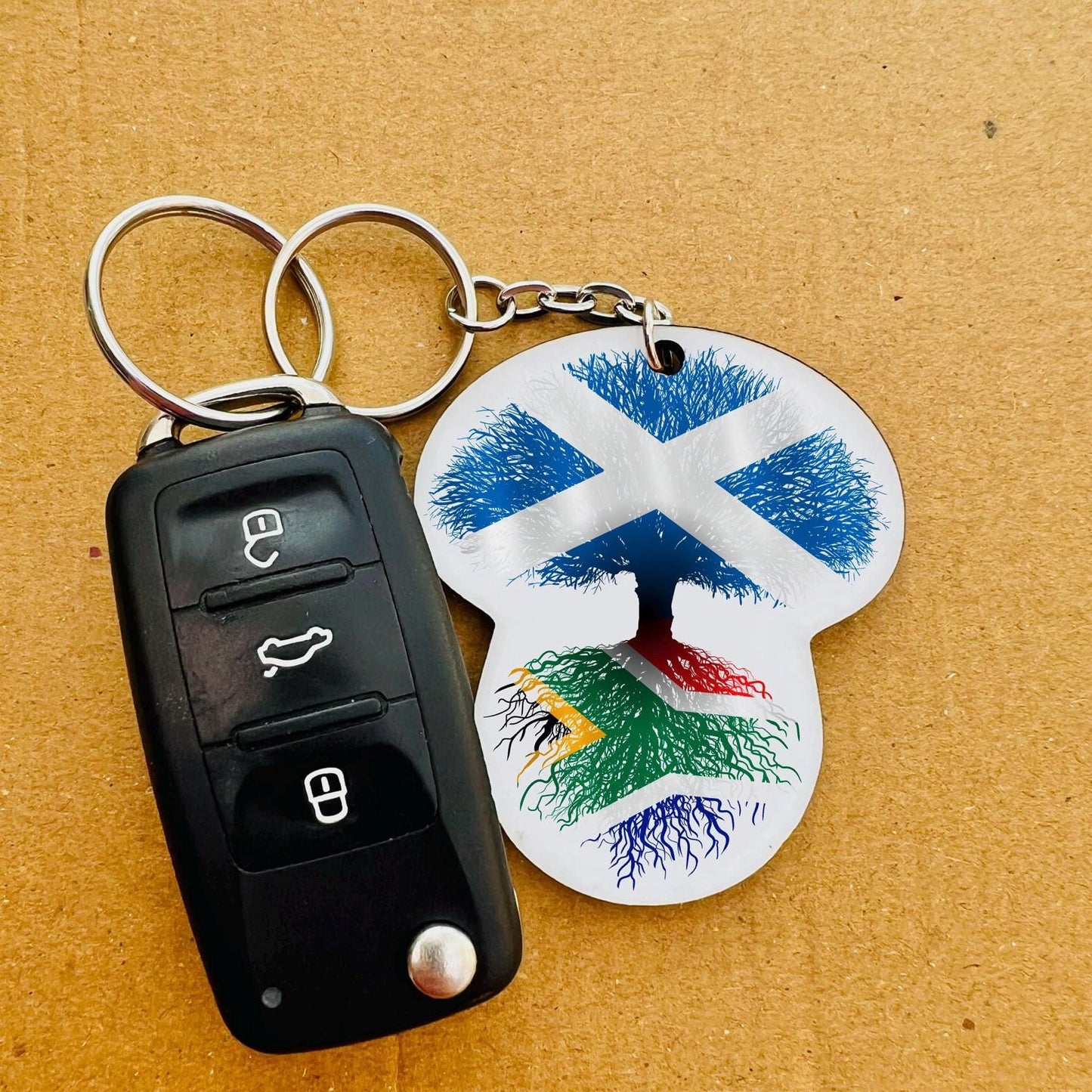 South African flag Scotland St Andrews cross keyring keychain heritage roots New home housewarming immigration christmas gift personalised