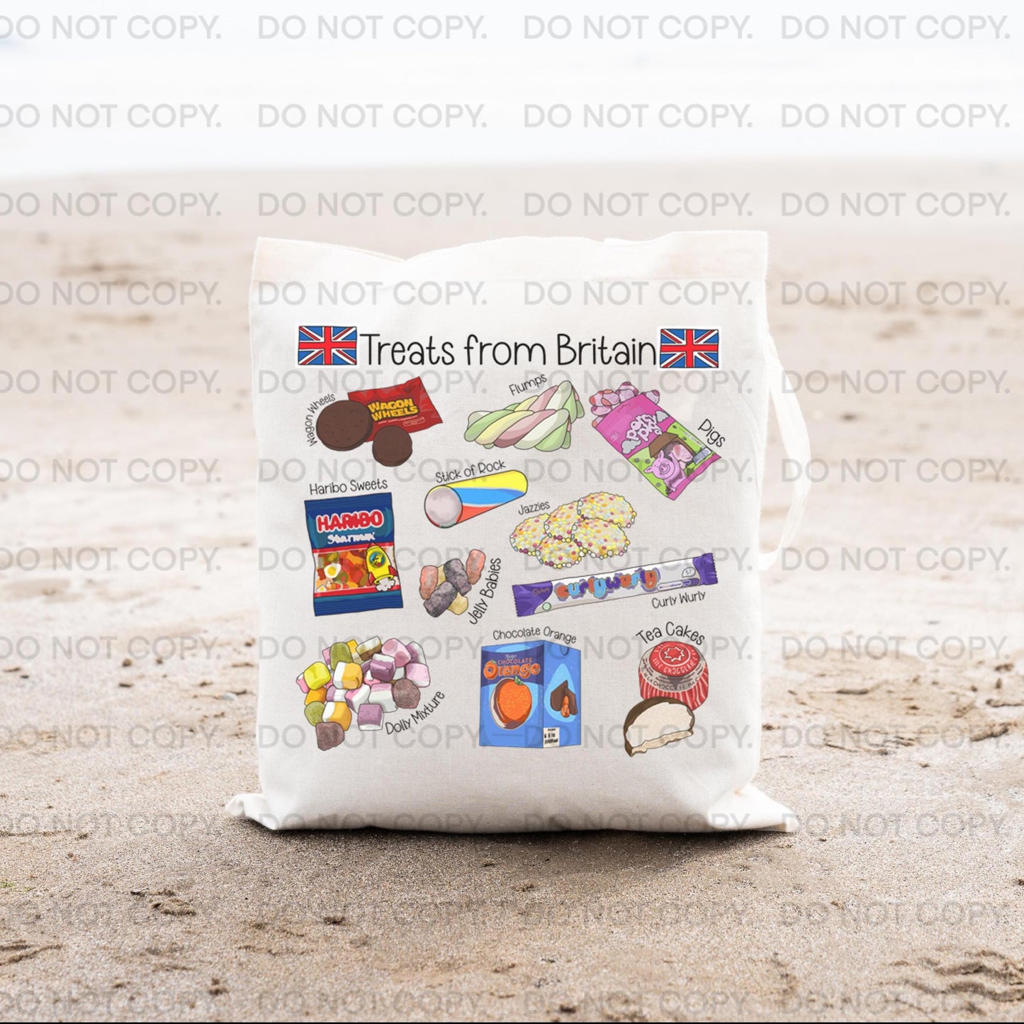 Travel Gift Tote Bag London UK Britain Souvenir Sweets Chocolate Treats Reusable Unique Art Canvas Shopping Books
