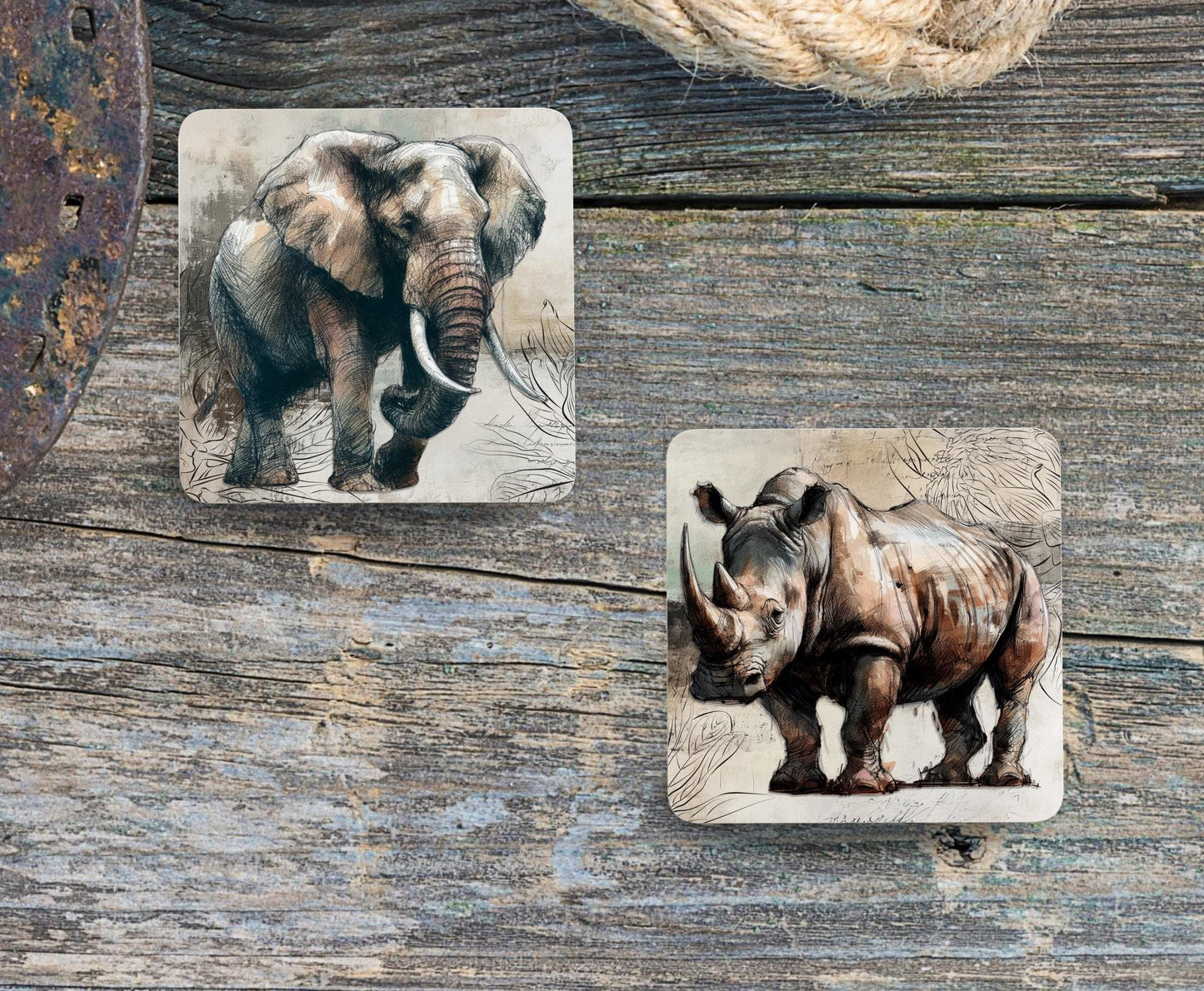 Coasters Set of Six SA Big Five Animals and Springbok South Africa Table Setting New Home Gift Christmas