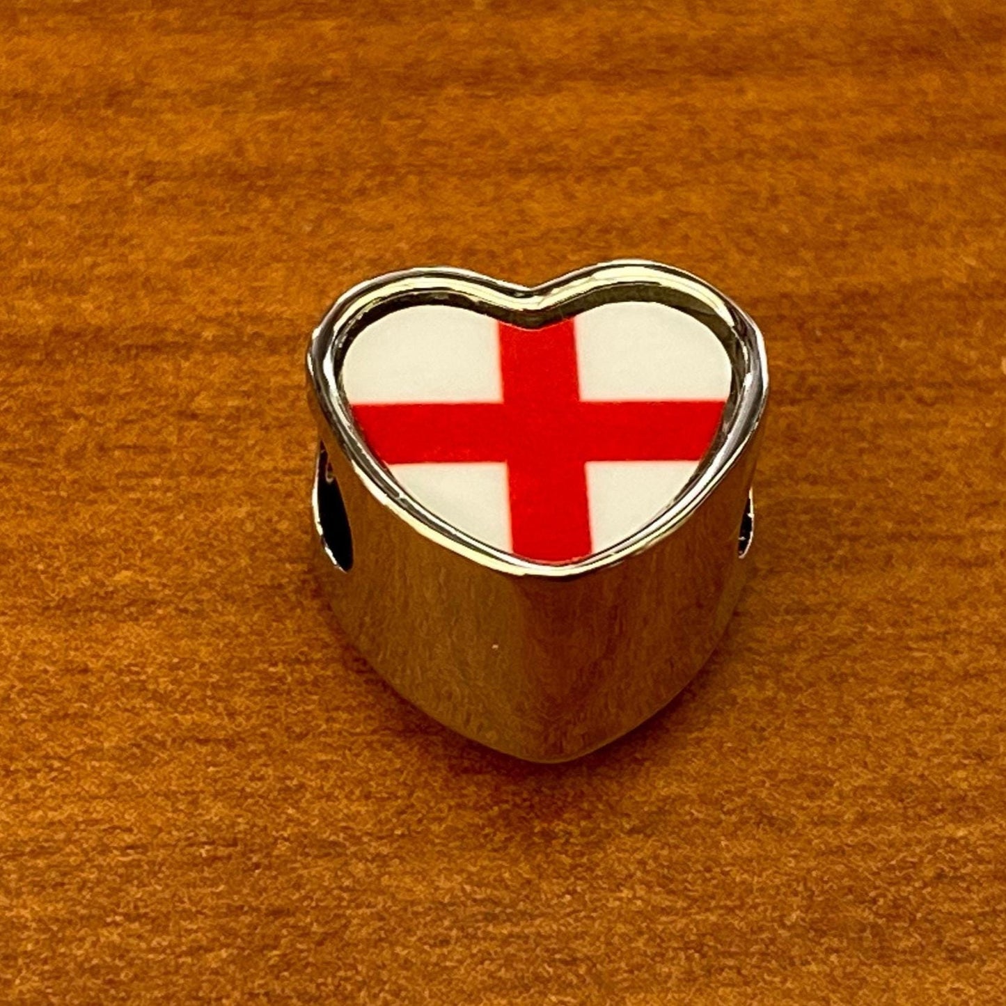English England St Georges Flag heart bracelet stainless steel charm bead Add on Large hole charm. Valentine’s Gift. Gift for mum CHARM ONLY