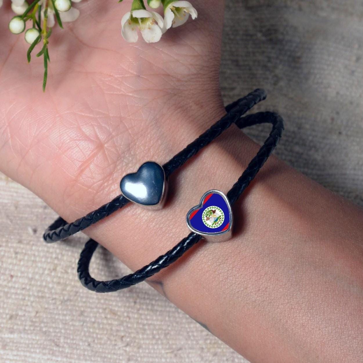 Belize Flag heart charm bead. Personalised stainless steel Charm bead. Large hole charm bead. Valentine’s gift. Add on bead. CHARM ONLY