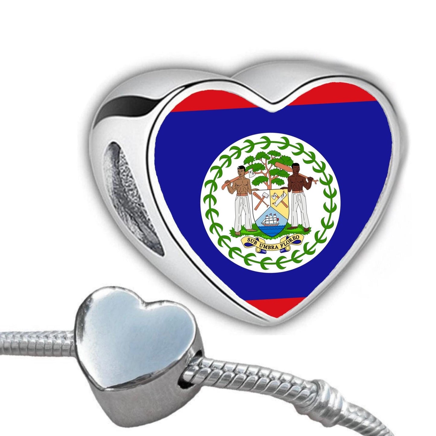 Belize Flag heart charm bead. Personalised stainless steel Charm bead. Large hole charm bead. Valentine’s gift. Add on bead. CHARM ONLY