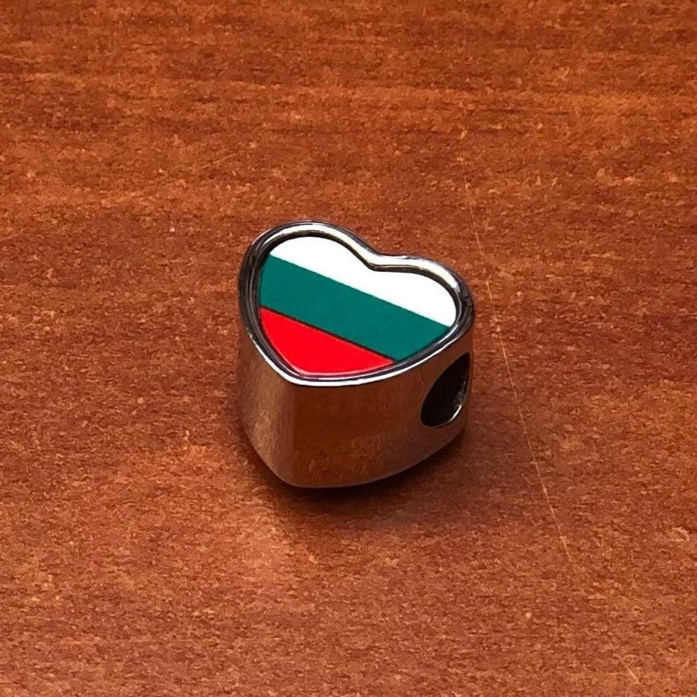 Bulgarian Bulgaria flag heart shaped stainless steel charm Charm bead. Add on charm bead. Large hole charm bead Valentine’s gift. CHARM ONLY