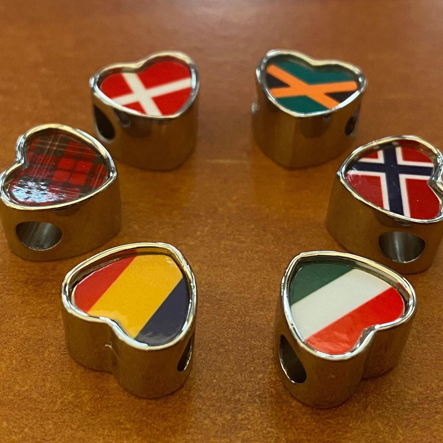 Double sided heart bracelet charm world flags two countries Large hole Add on bracelet bead Gift Valentine's Mother's Day. CHARM ONLY