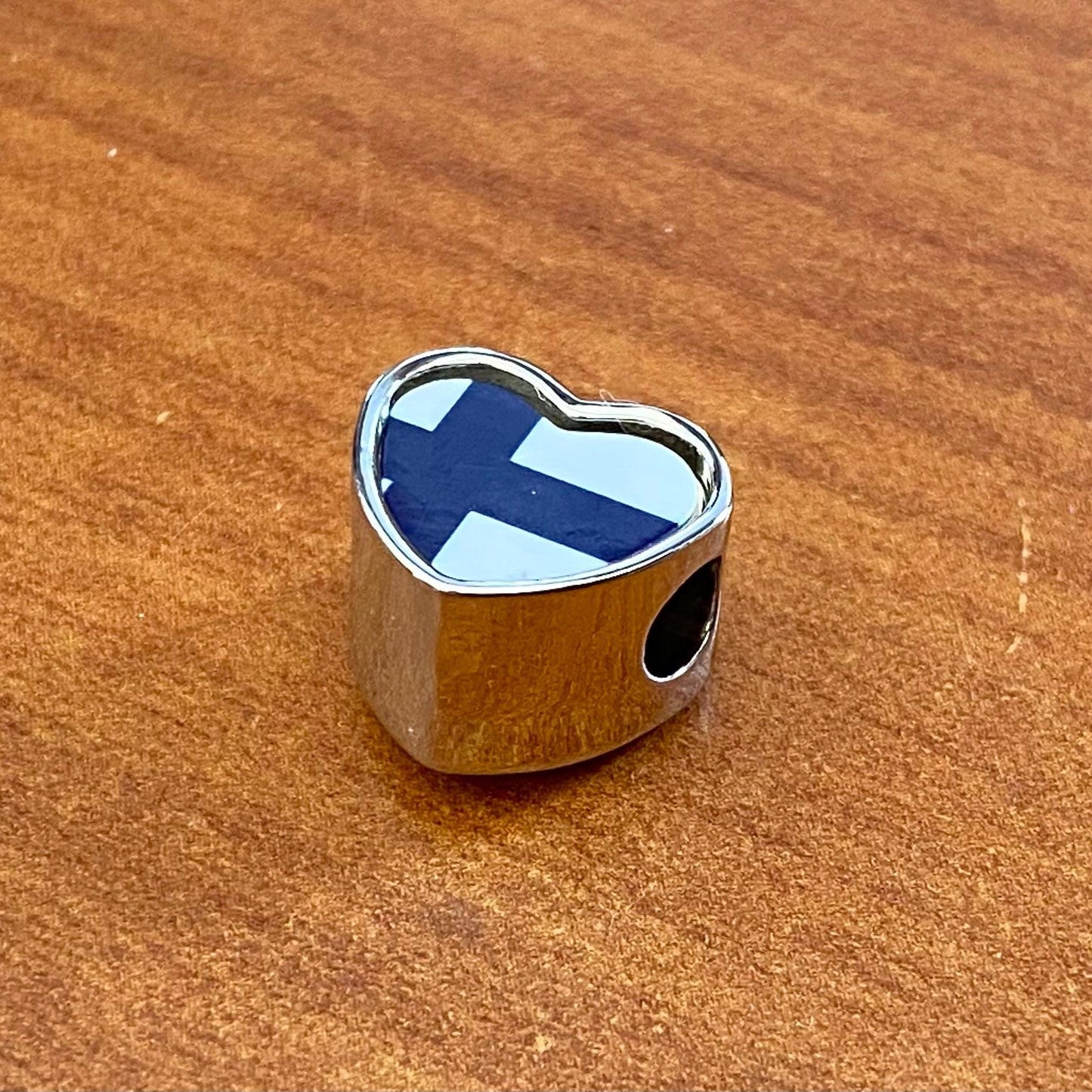 Finland Finish Flag heart shaped bracelet stainless steel charm bead personalised Add on Large hole Valentine gift for mom mum CHARM ONLY