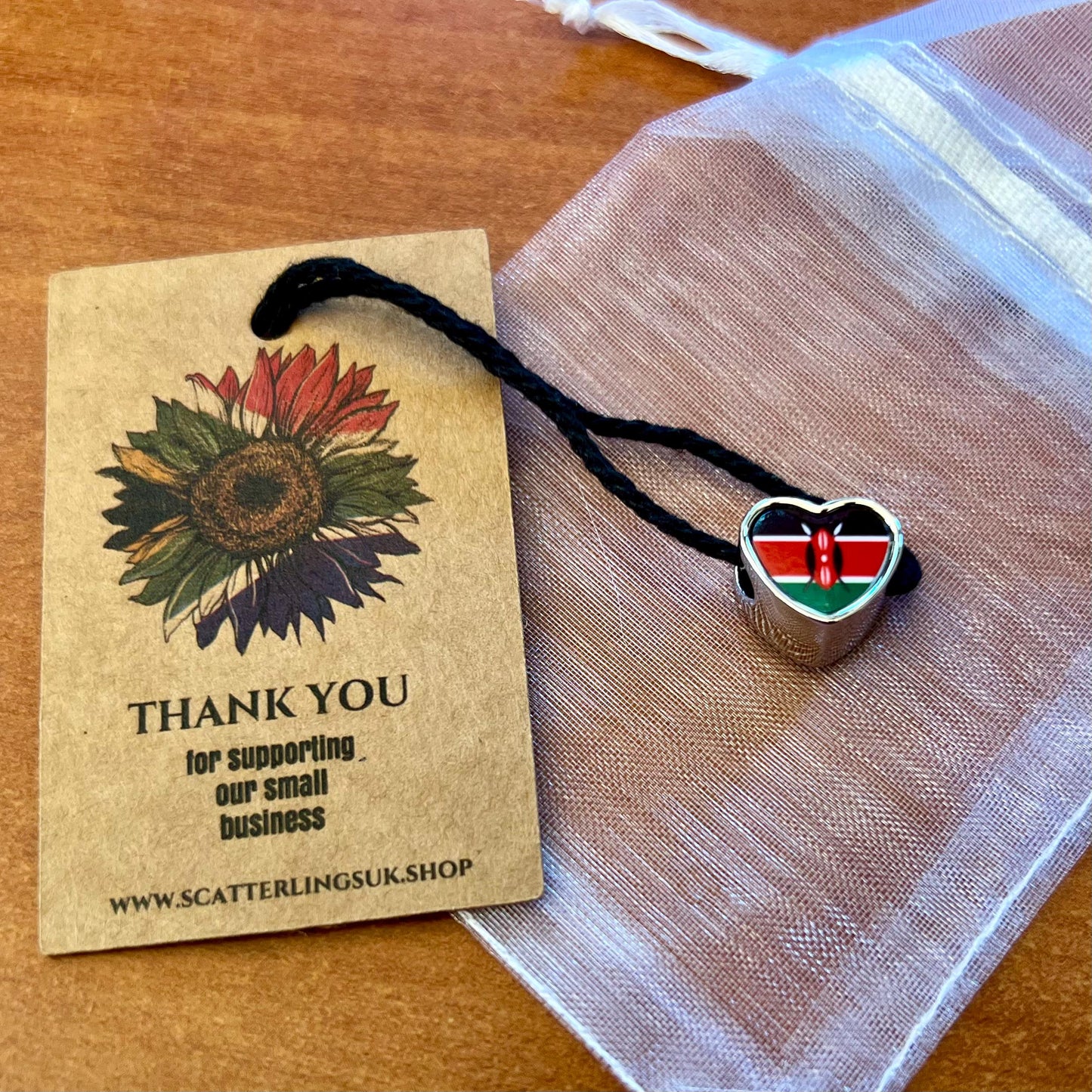 Kenyan Kenya Flag bracelet stainless steel charm bead heart shaped Personalised Add on Large hole Valentine gift for mum mom CHARM ONLY