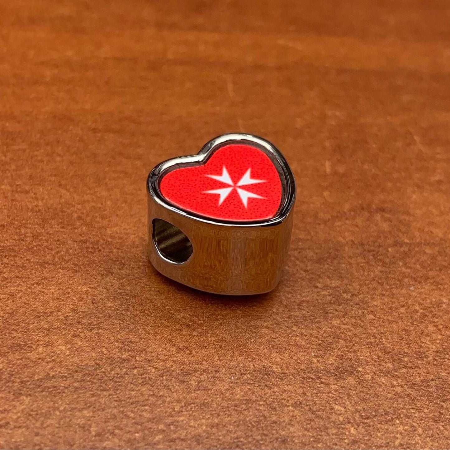 Malta Maltese Cross flag heart shape bracelet stainless steel charm bead Personalised Addon Large hole Valentine gift for mom mum CHARM ONLY