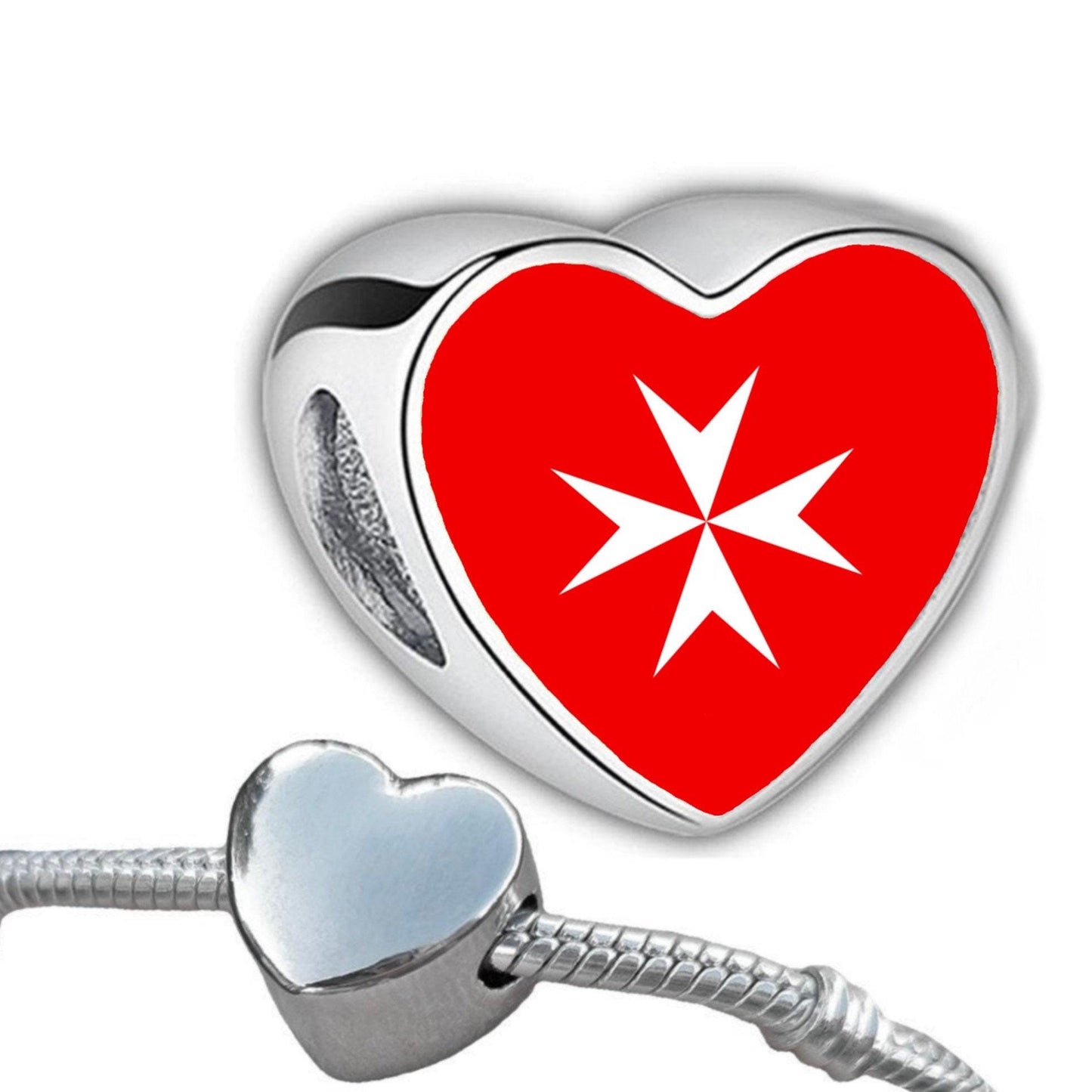 Malta Maltese Cross flag heart shape bracelet stainless steel charm bead Personalised Addon Large hole Valentine gift for mom mum CHARM ONLY