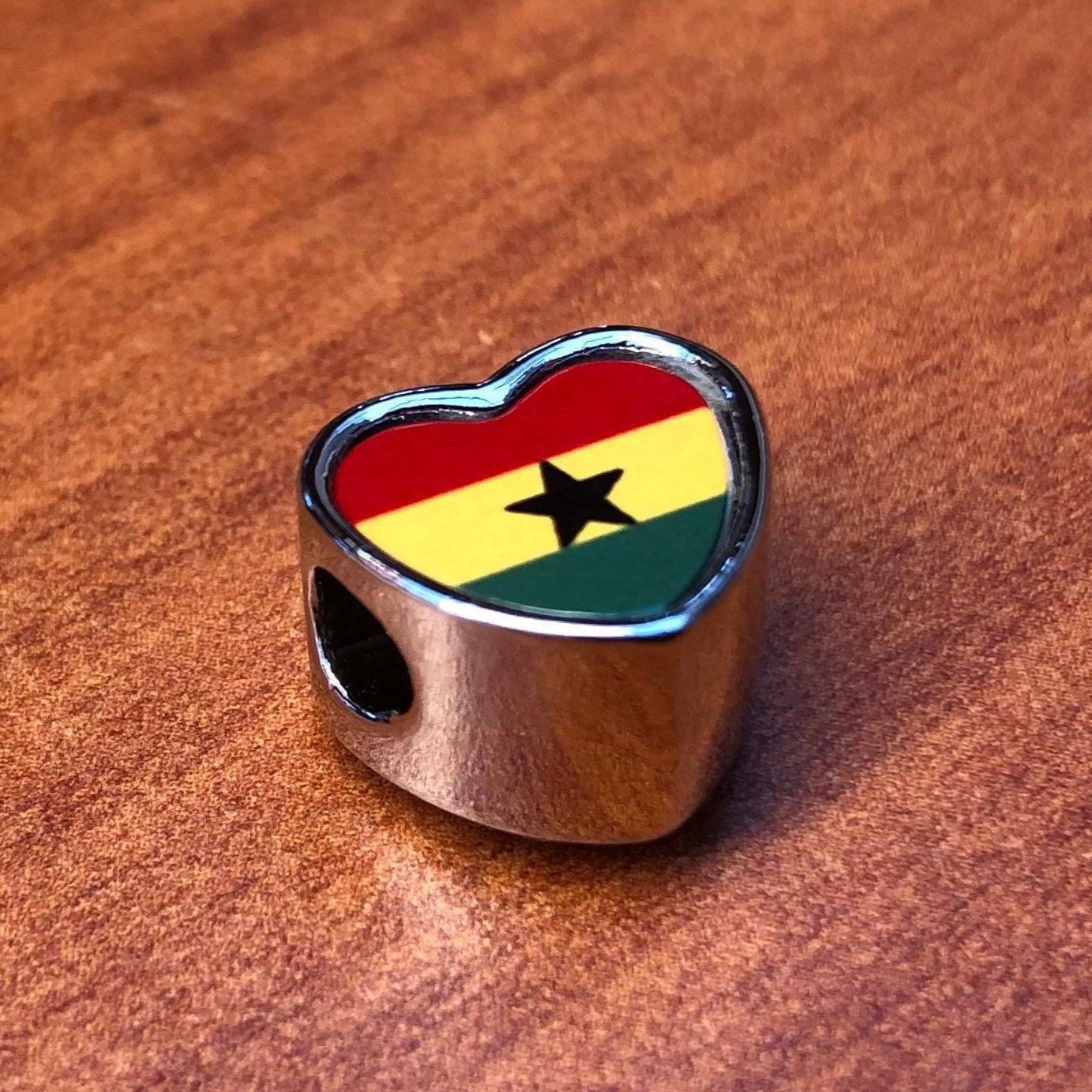 Ghanaian Ghana heart shaped bracelet stainless steel charm bead Personalised Charm Add on bead Gift for mom mum. Valentine Gift. CHARM ONLY