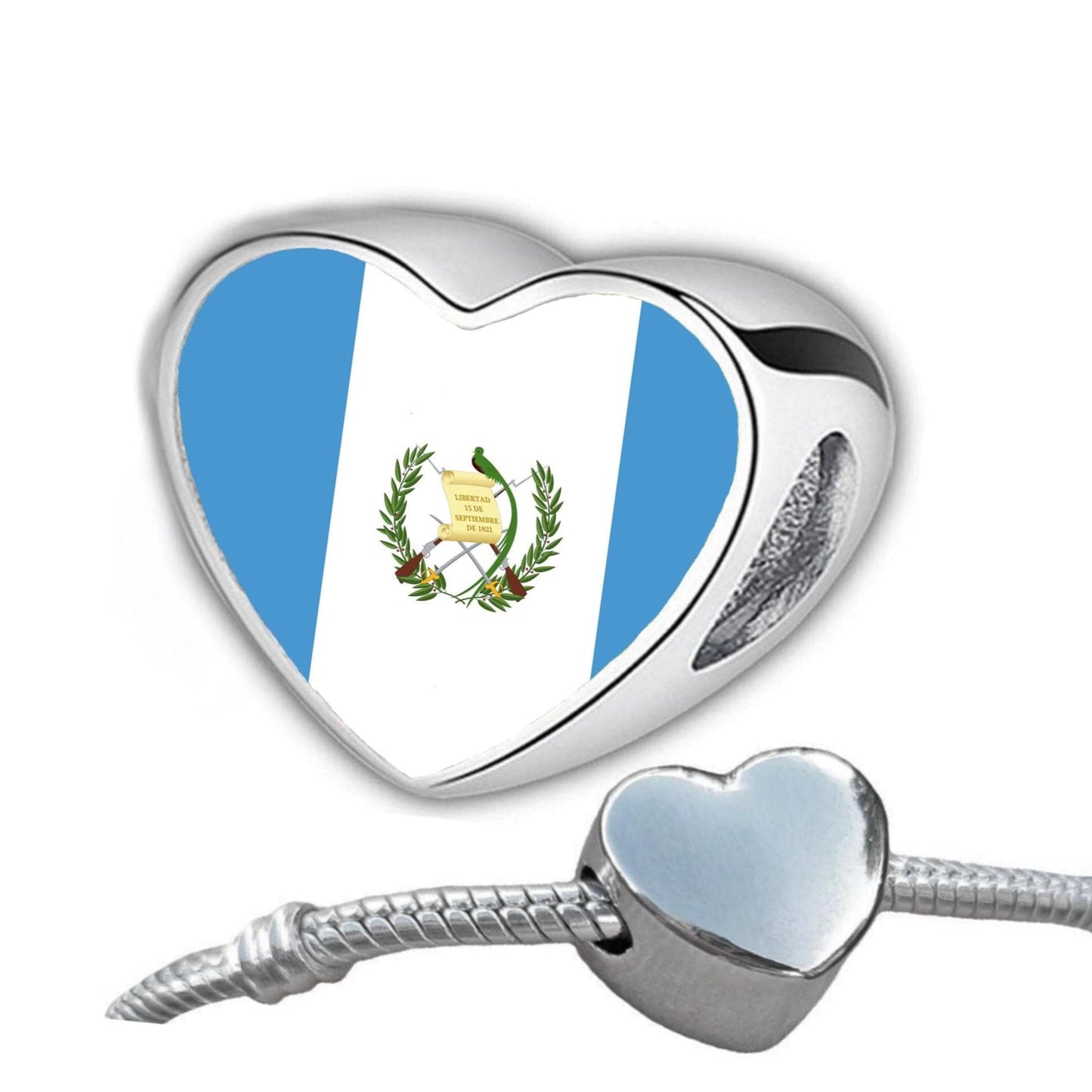 Guatemala Guatemalan flag heart shaped bracelet stainless steel charm add on bead large hole charm Valentine’s gift for mum mom CHARM ONLY