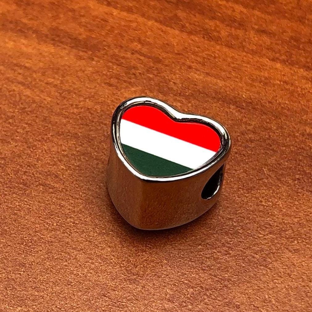 Hungarian Hungary Flag heart shaped bracelet stainless steel charm bead gift add on large hole charm Valentine’s gift for mom mum CHARM ONLY