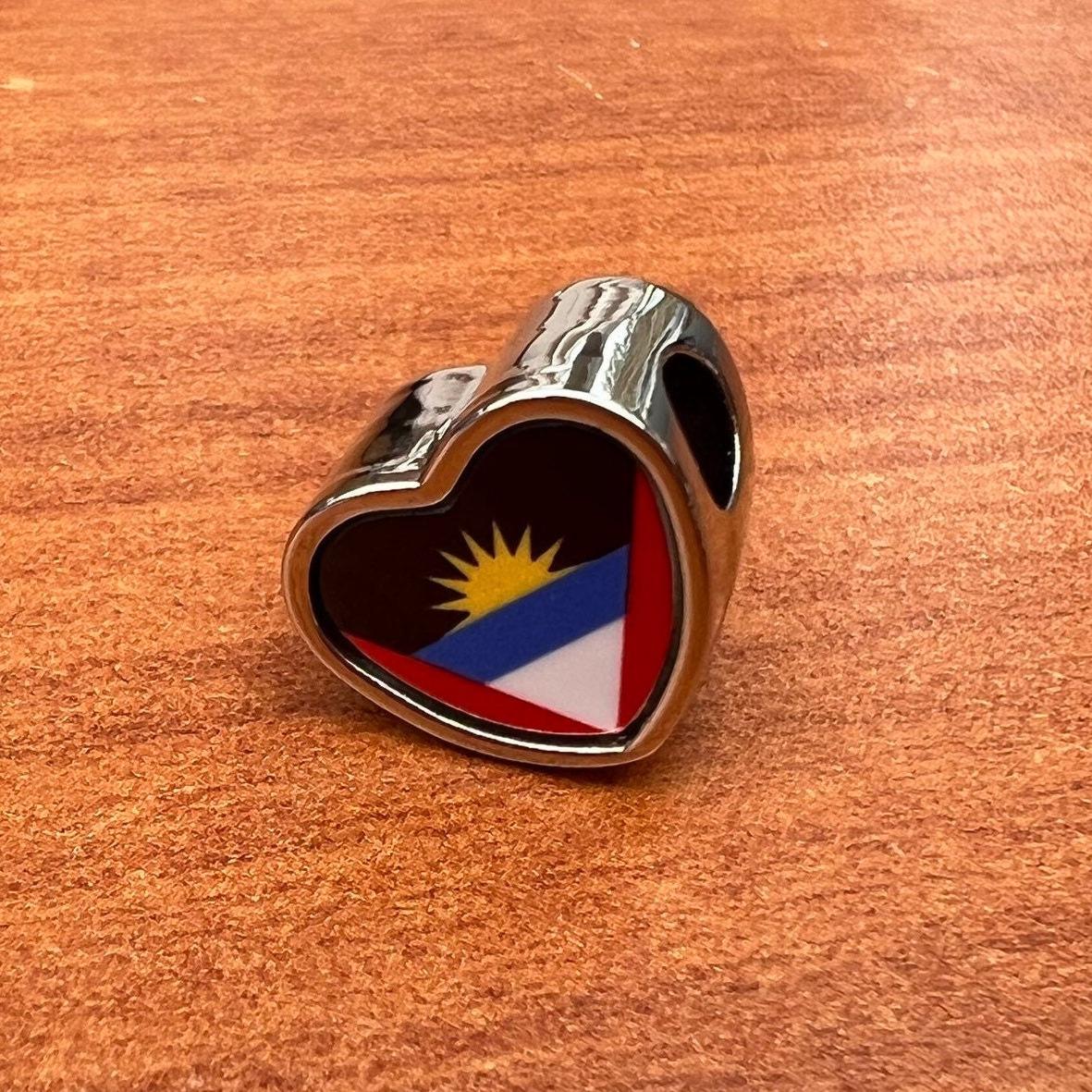 Antigua and Barbuda Flag heart charm bead Flag Bead stainless steel charm. Add on bead. CHARM ONLY