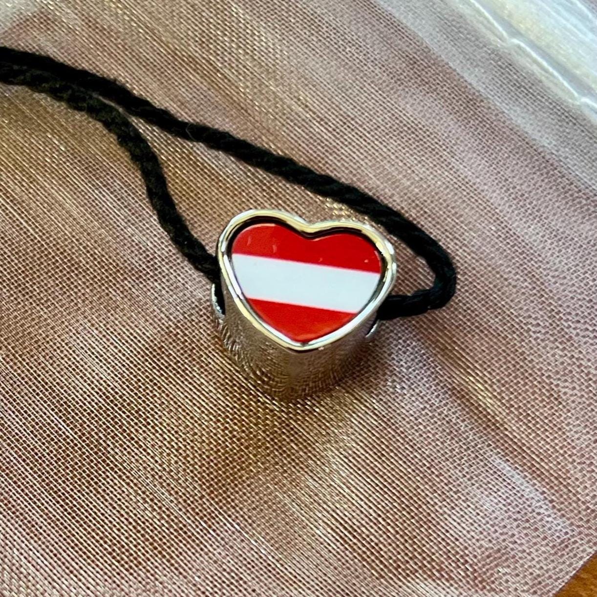 Austrian Austria Flag heart shaped bracelet stainless steel charm bead Christmas Birthday Valentine’s Day gift. CHARM ONLY