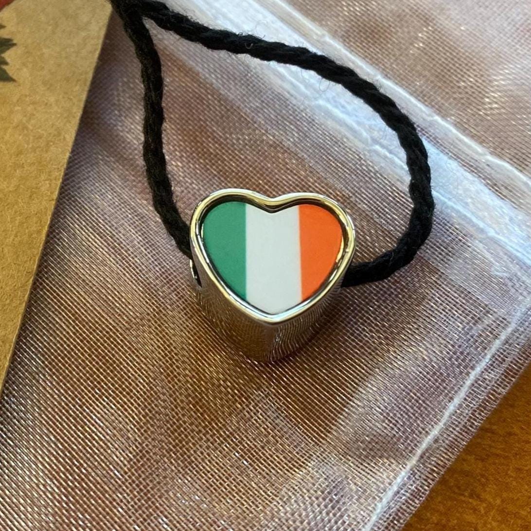Ireland Irish tricolour flag heart bracelet stainless steel charm bead. Add on charm bead. European charm bead. Valentine’s Gift. CHARM ONLY