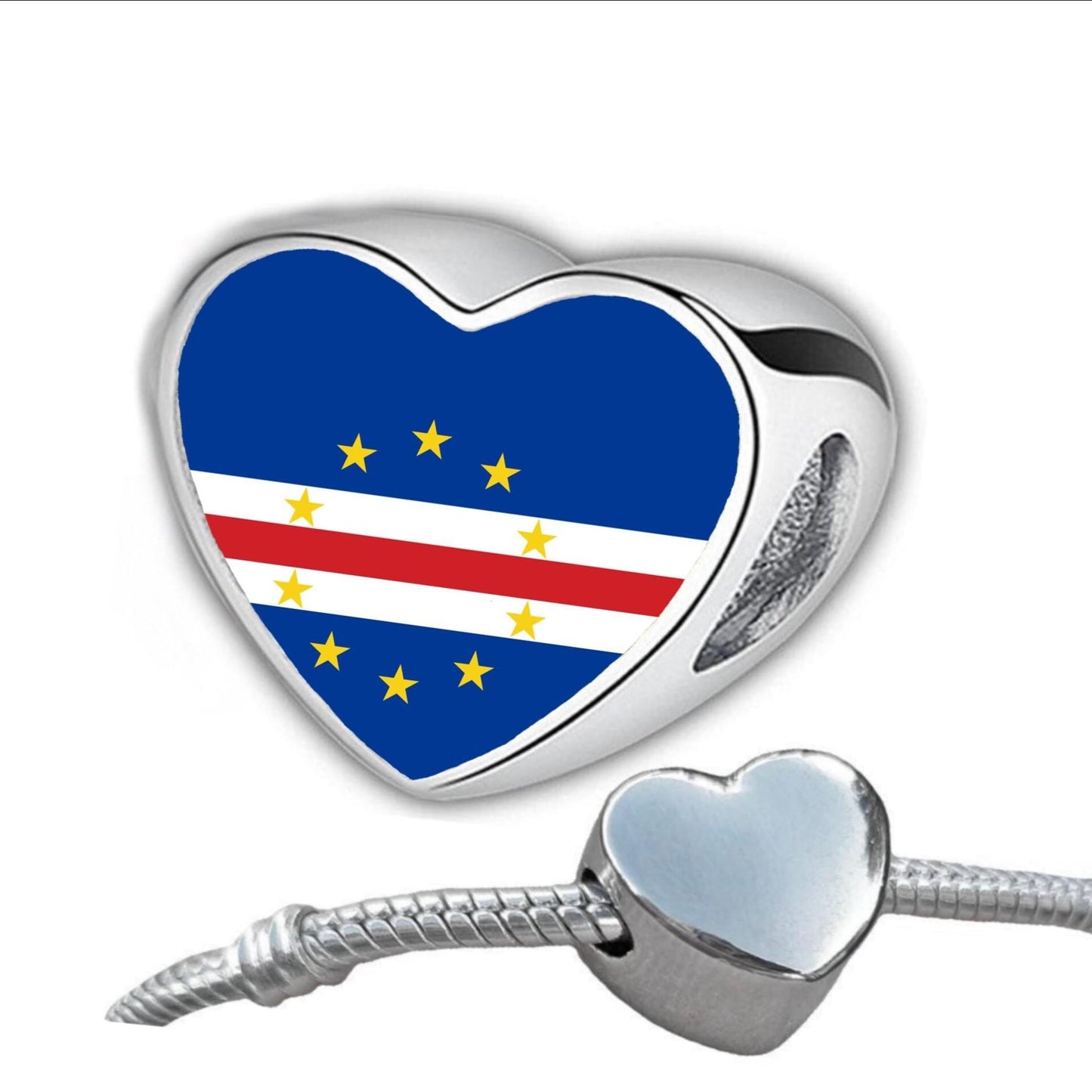 Cape Verde Flag heart stainless steel charm bead personalised charm large hole charm add on bead. Valentine’s gift for mom mum. CHARM ONLY