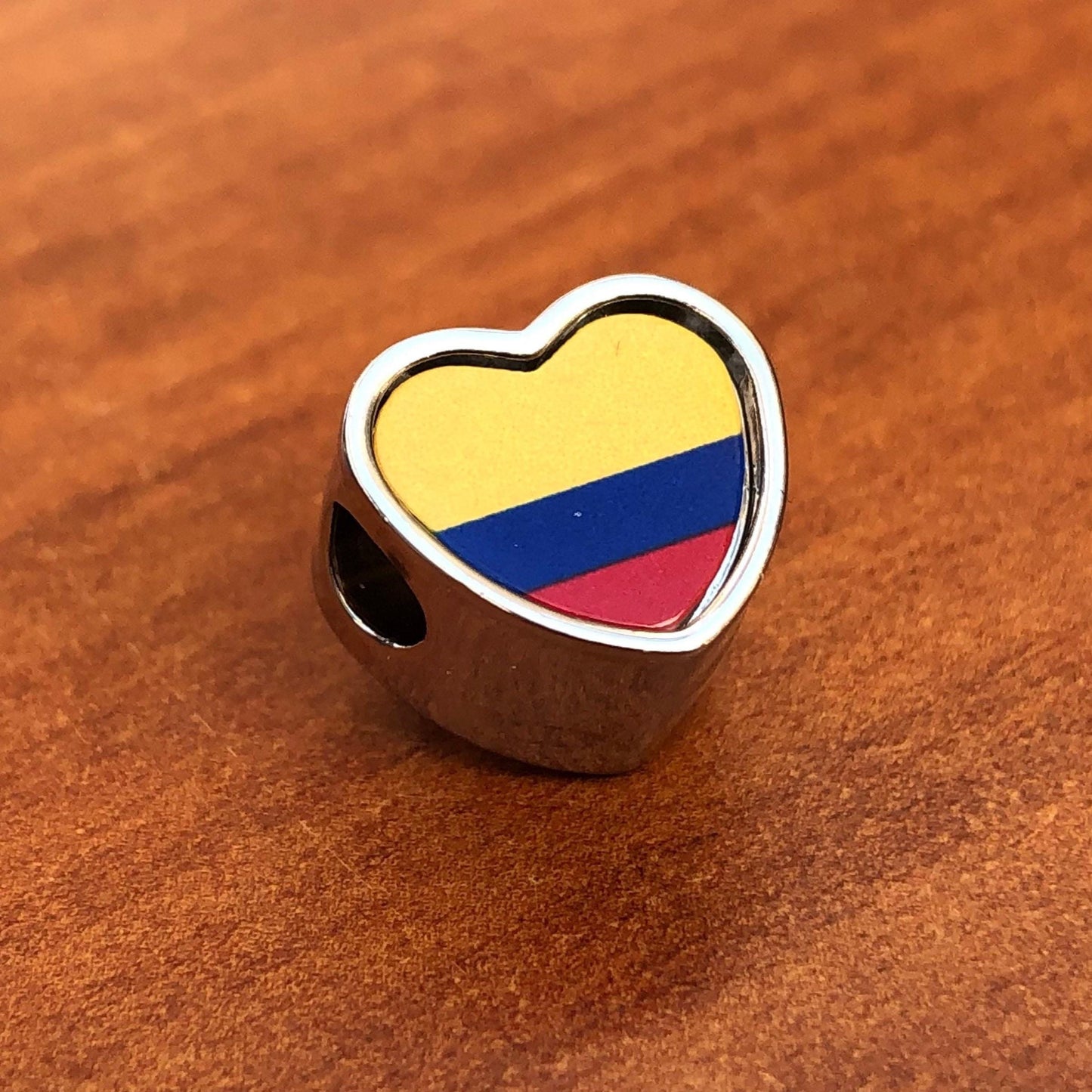 Colombia Colombian Flag heart stainless steel charm bead Personalised Add on charm Large hole bead Valentine’s gift for mom mum CHARM ONLY