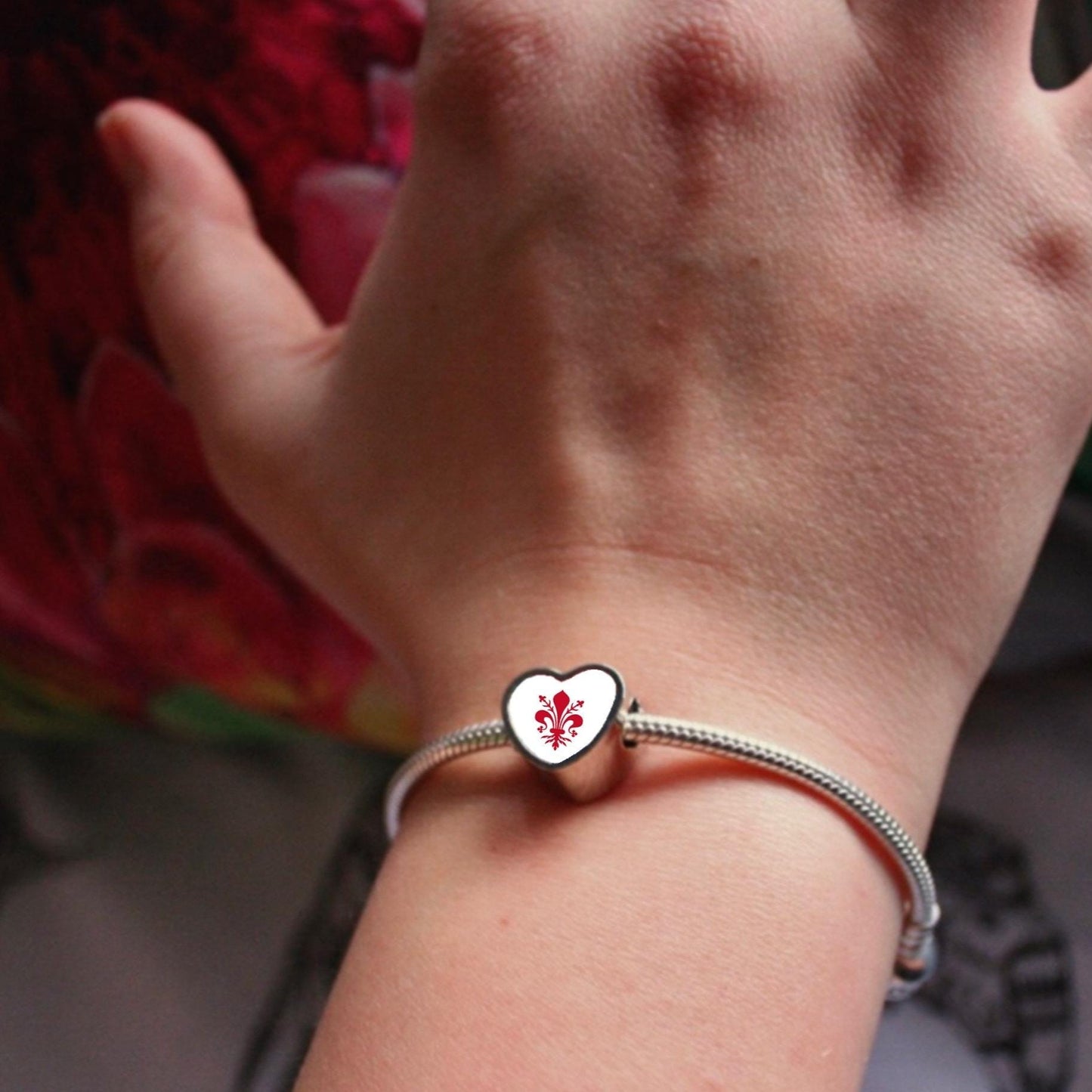 Florence Italy Italian heart shaped bracelet stainless steel charm bead flag Addon Large hole bead Valentine’s gift for mom mum CHARM ONLY