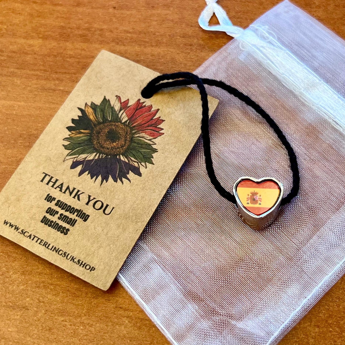 Spain Spanish Flag heart bracelet stainless steel charm bead Personalised Add on Large hole bead Valentine’s gift for mom mum CHARM ONLY