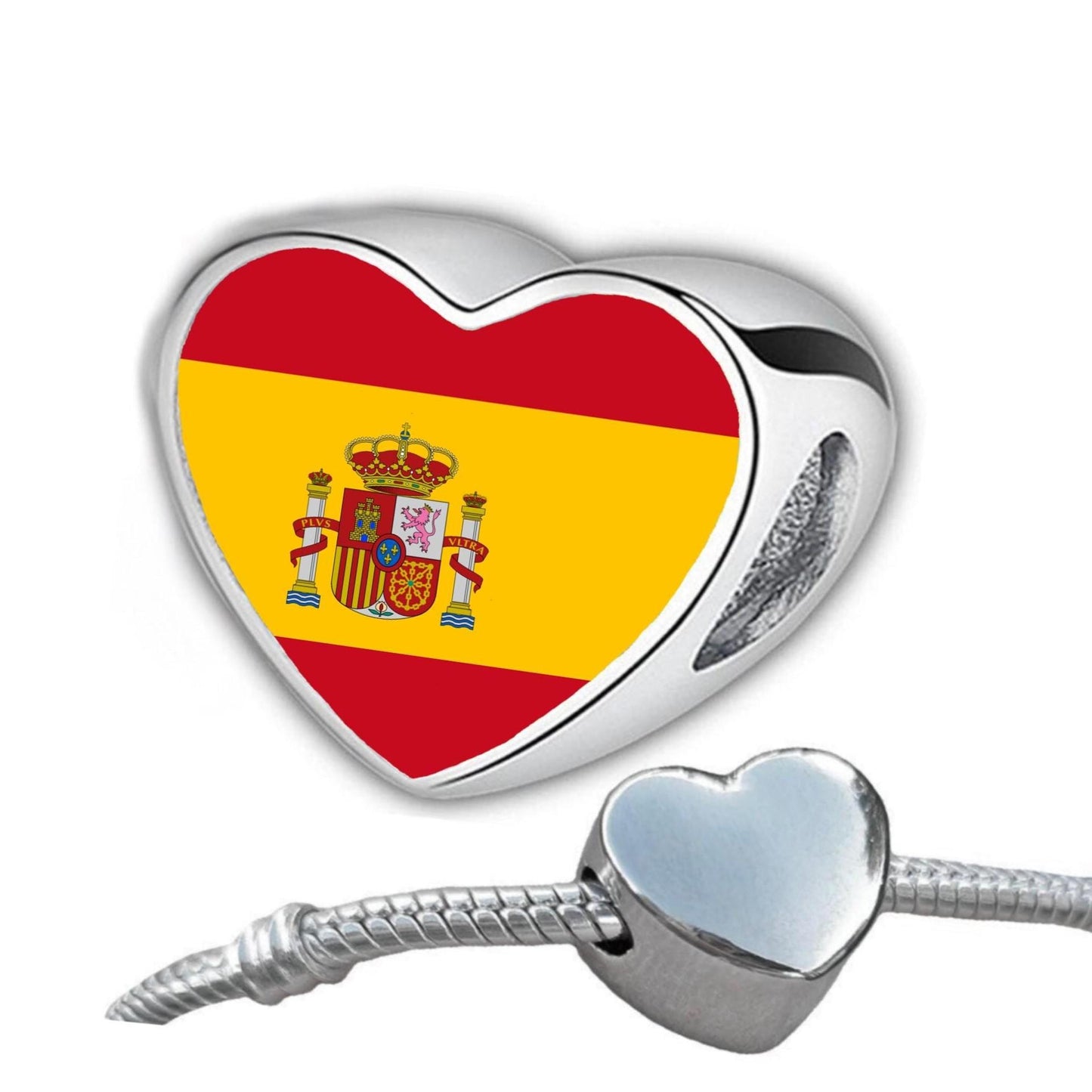 Spain Spanish Flag heart bracelet stainless steel charm bead Personalised Add on Large hole bead Valentine’s gift for mom mum CHARM ONLY