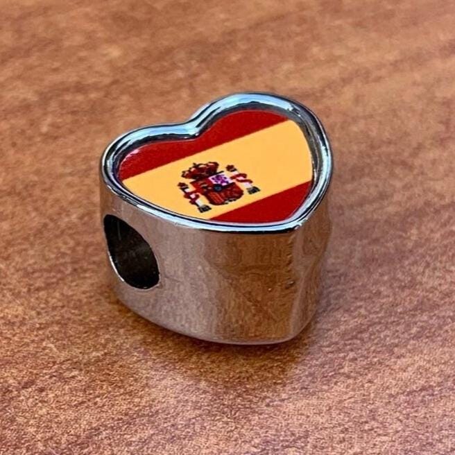 Spain Spanish Flag heart bracelet stainless steel charm bead Personalised Add on Large hole bead Valentine’s gift for mom mum CHARM ONLY