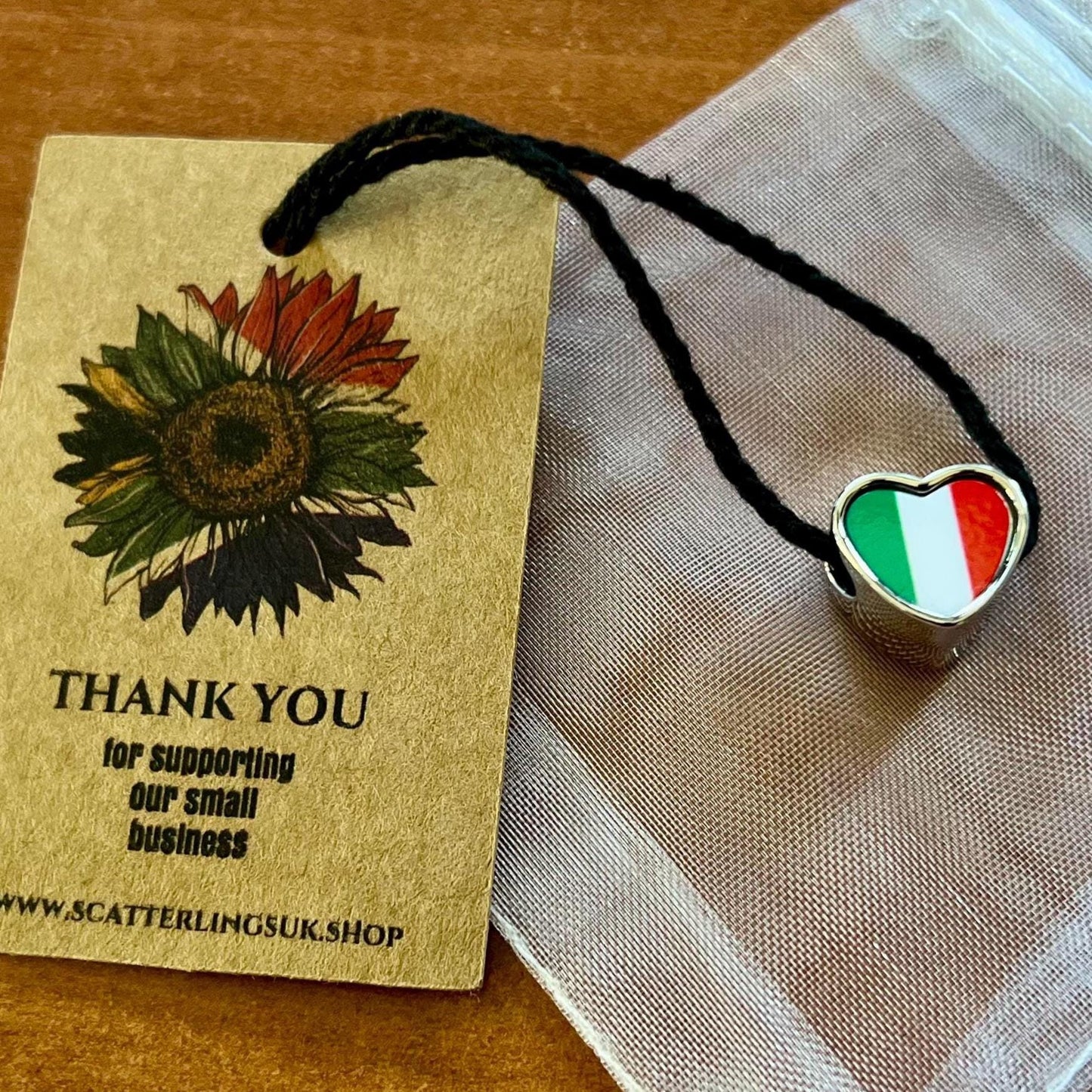 Italy Italian heart shaped bracelet stainless steel charm bead Personalised flag Add on Large hole Valentine’s gift for mom mum CHARM ONLY