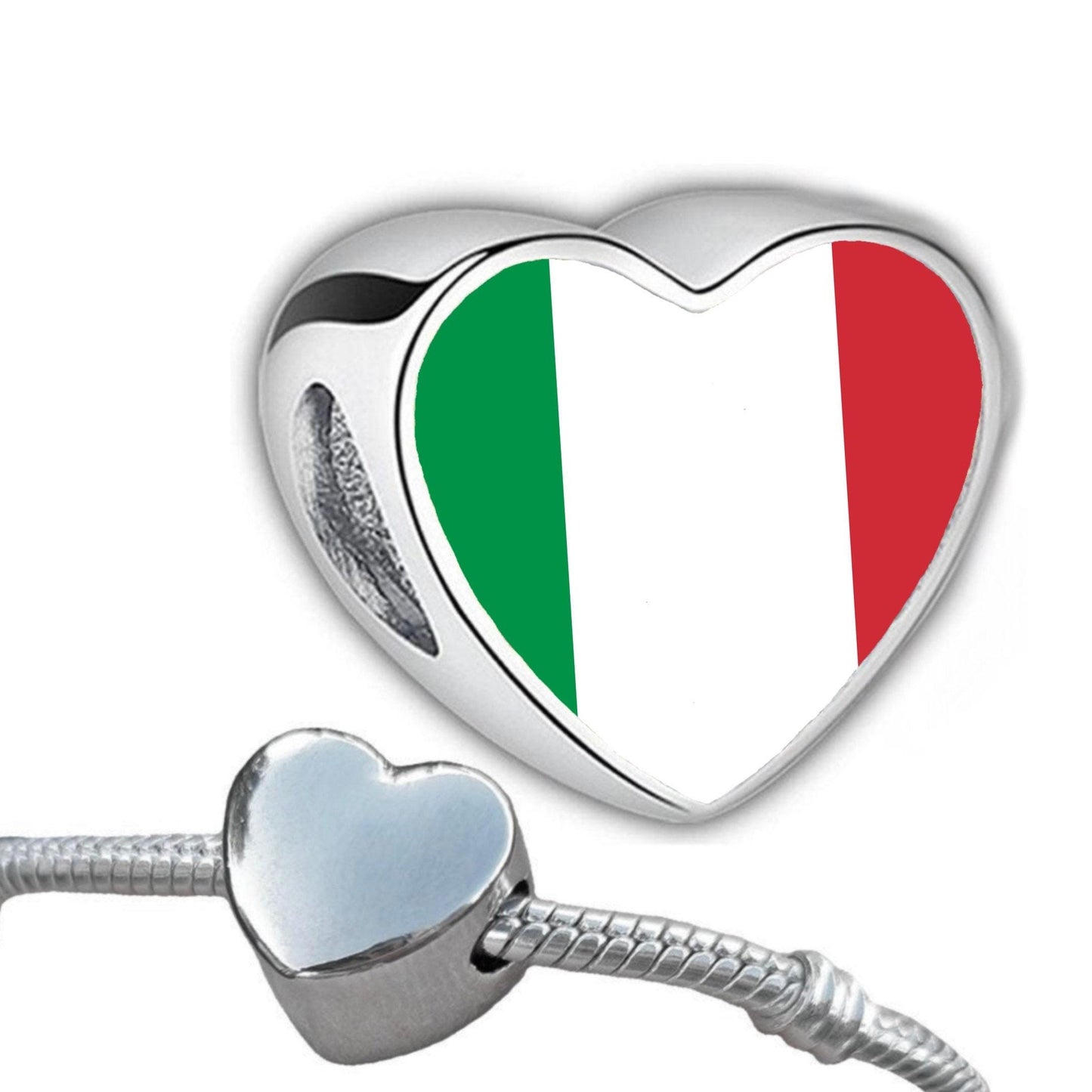Italy Italian heart shaped bracelet stainless steel charm bead Personalised flag Add on Large hole Valentine’s gift for mom mum CHARM ONLY