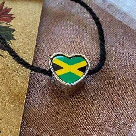 Jamaican Jamaica flag heart shaped bracelet stainless steel charm bead personalised addon large hole Valentine gift for mum mom CHARM ONLY