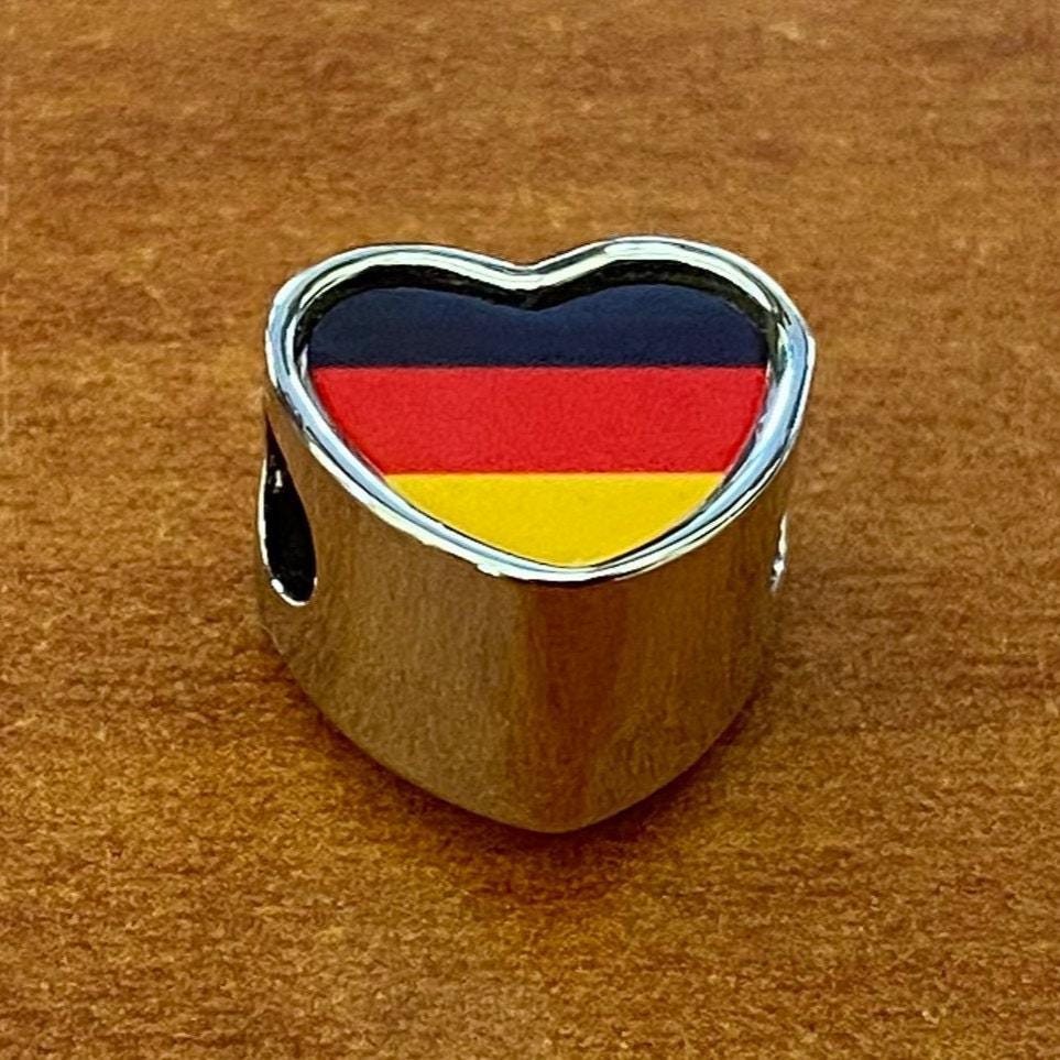 Germany German Flag heart stainless steel charm bead personalised charm Add on charm Large hole bead Valentine’s gift for mom mum CHARM ONLY
