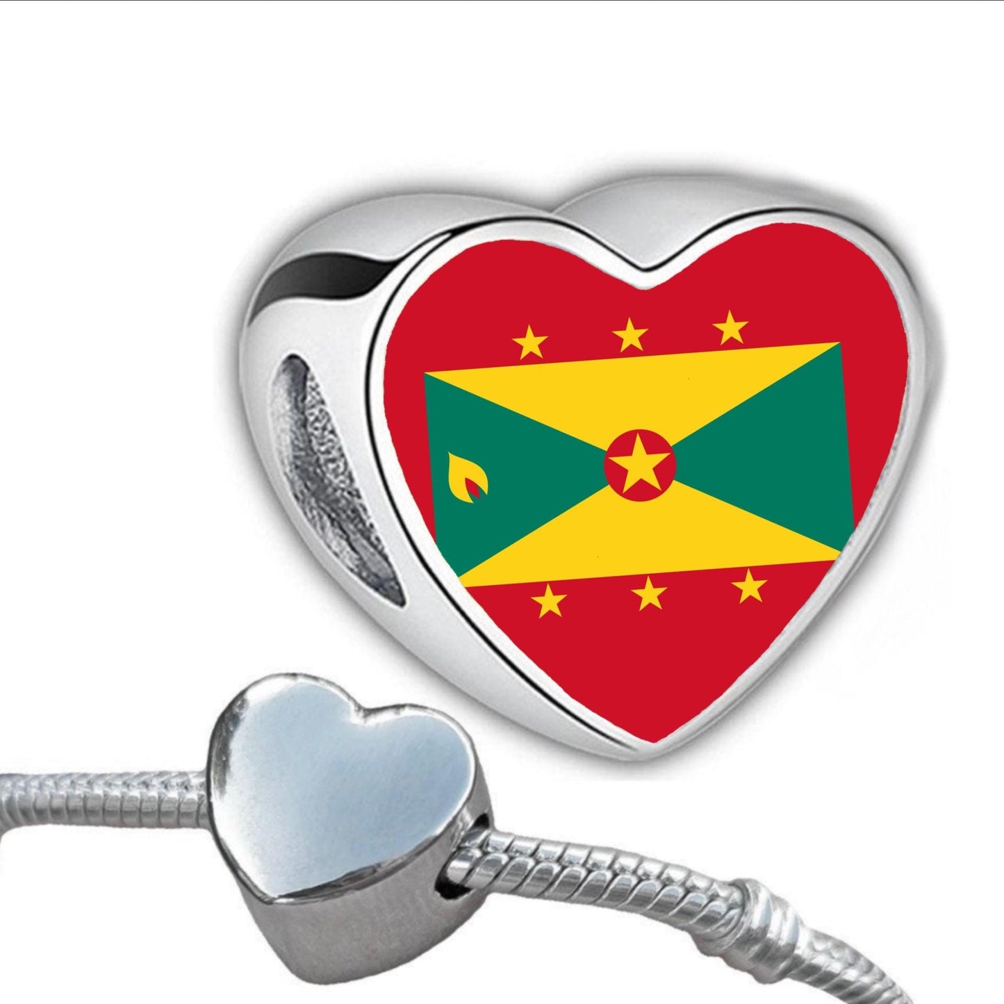 Grenada heart shaped bracelet stainless steel charm Personalised charm Grenada Flag CHARM ONLY