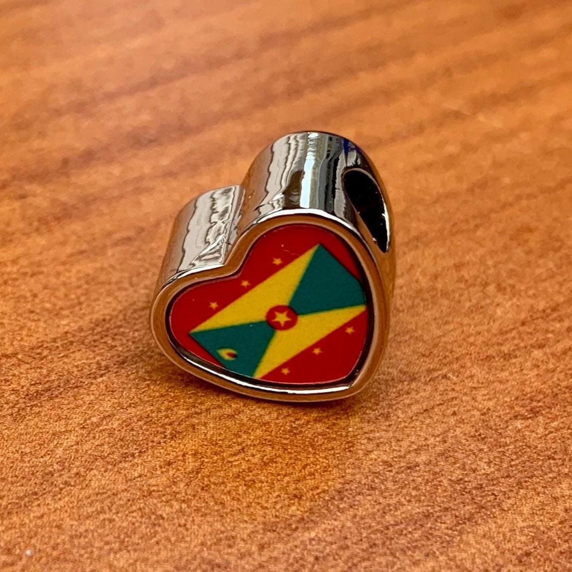 Grenada heart shaped bracelet stainless steel charm Personalised charm Grenada Flag CHARM ONLY