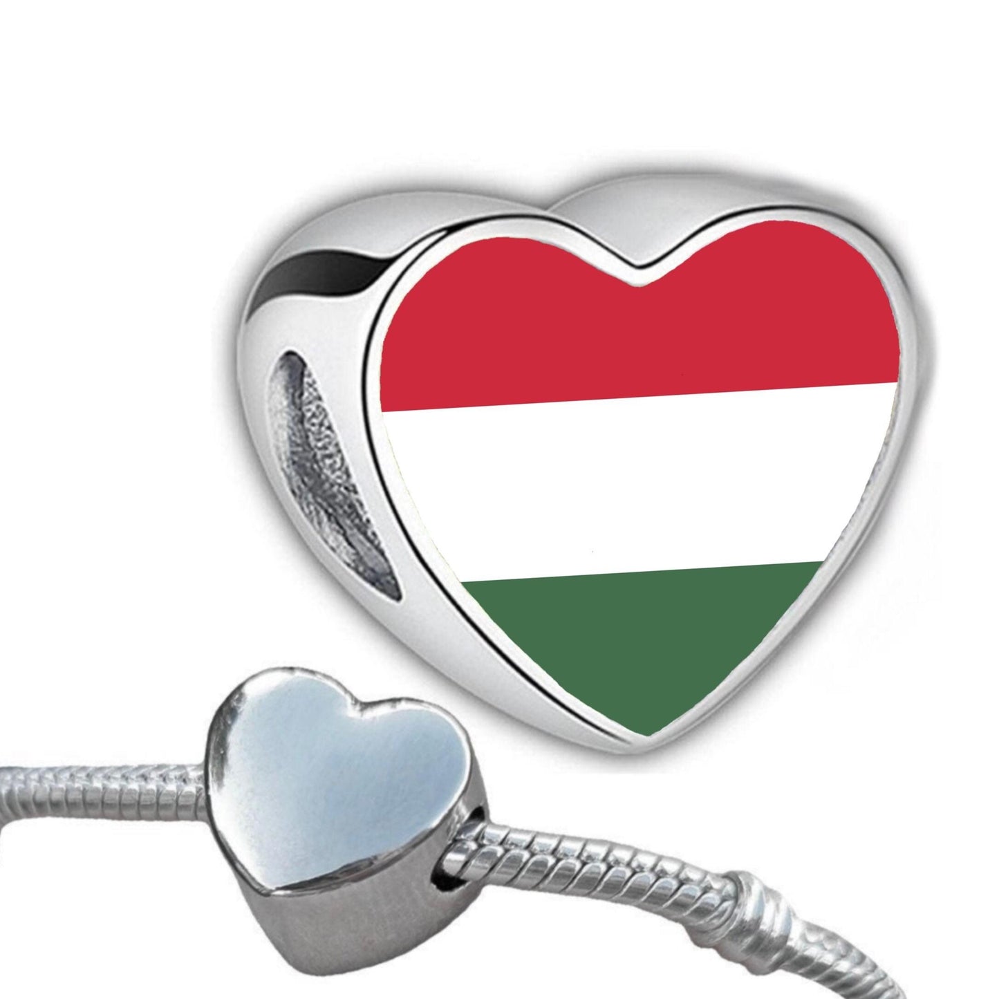 Hungarian Hungary Flag heart shaped bracelet stainless steel charm bead gift add on large hole charm Valentine’s gift for mom mum CHARM ONLY