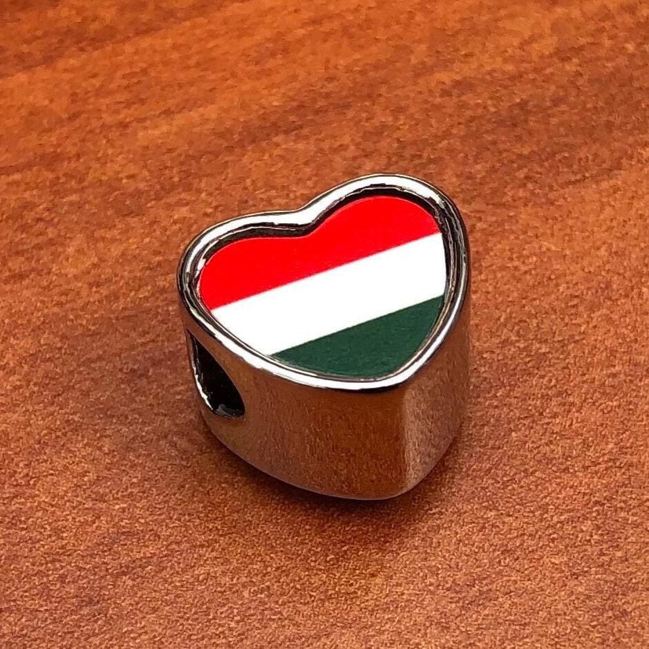 Hungarian Hungary Flag heart shaped bracelet stainless steel charm bead gift add on large hole charm Valentine’s gift for mom mum CHARM ONLY