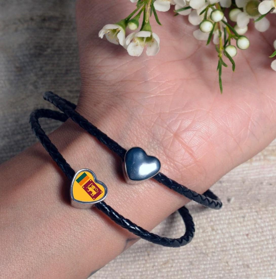Sri Lanka Sri Lankan flag heart shaped bracelet stainless steel charm bead Personalised Add on Large hole bead Valentine’s gift for mom mum